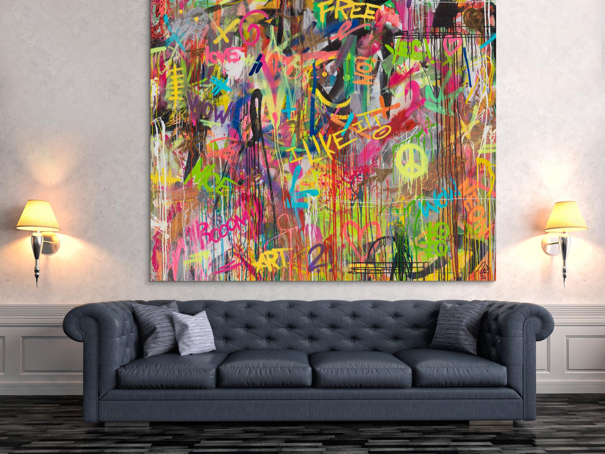 Abstraktes Original Gemälde 170x200cm Action Painting zeitgenössisch handgemalt Mischtechnik braun beige schwarz Einzelstück