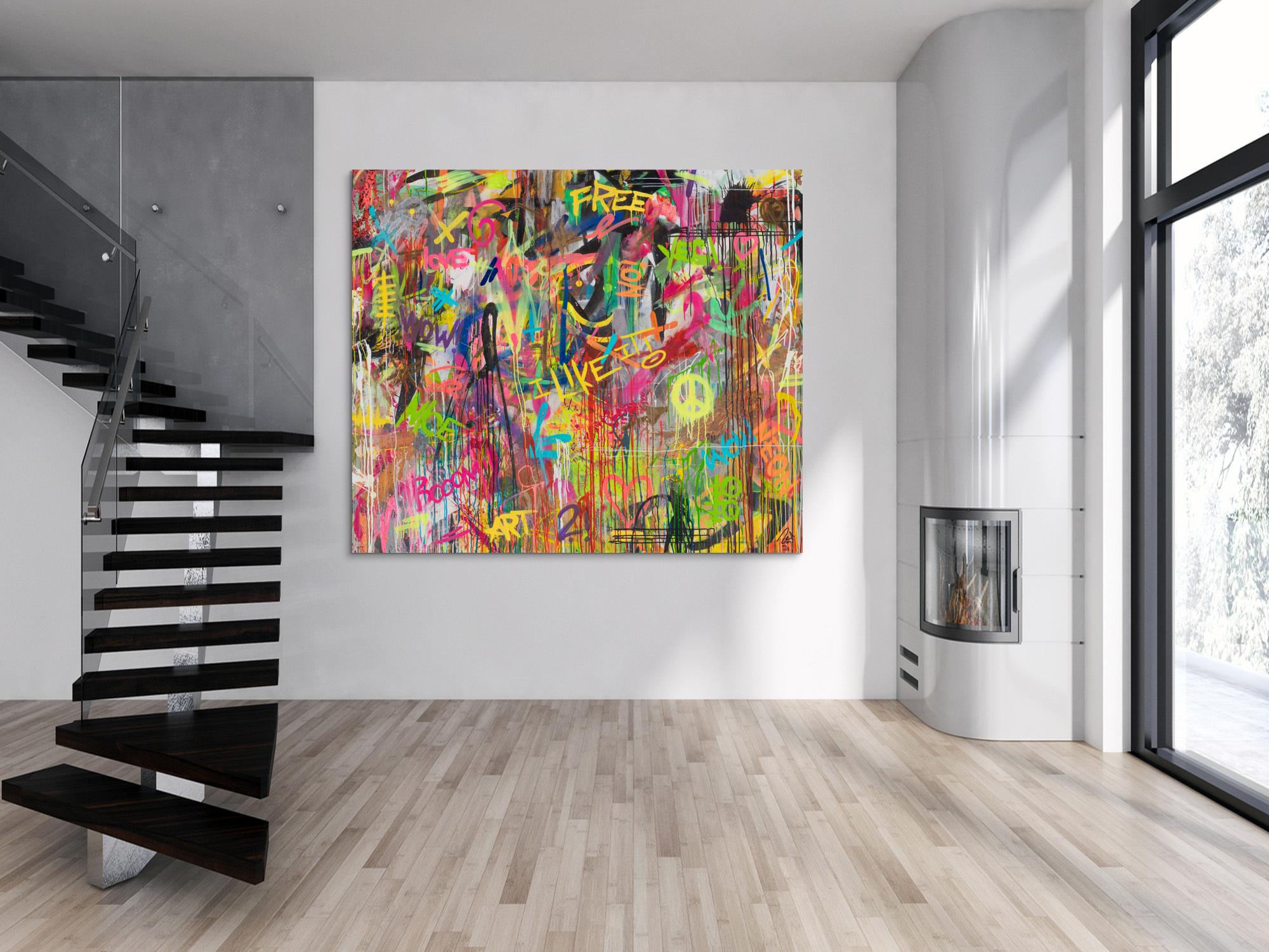 Abstraktes Original Gemälde 170x200cm Action Painting zeitgenössisch handgemalt Mischtechnik braun beige schwarz Einzelstück