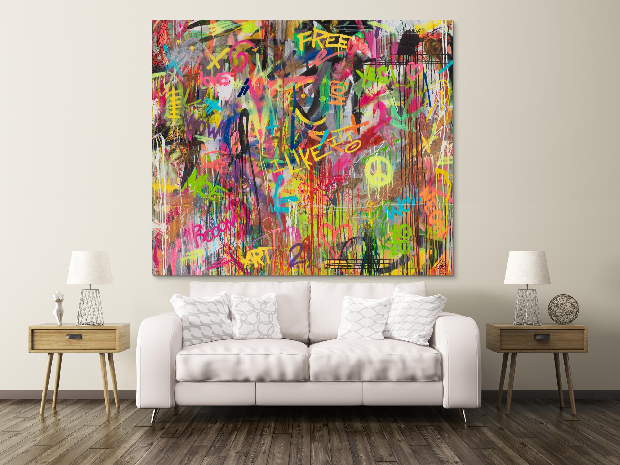 Abstraktes Original Gemälde 170x200cm Action Painting zeitgenössisch handgemalt Mischtechnik braun beige schwarz Einzelstück