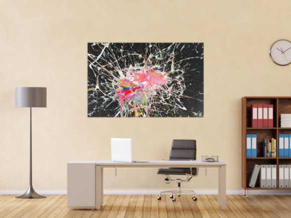 Abstraktes Acrylbild Action Painting auf Leinwand sehr bunt modern Art zeigenössisch handgemalt 