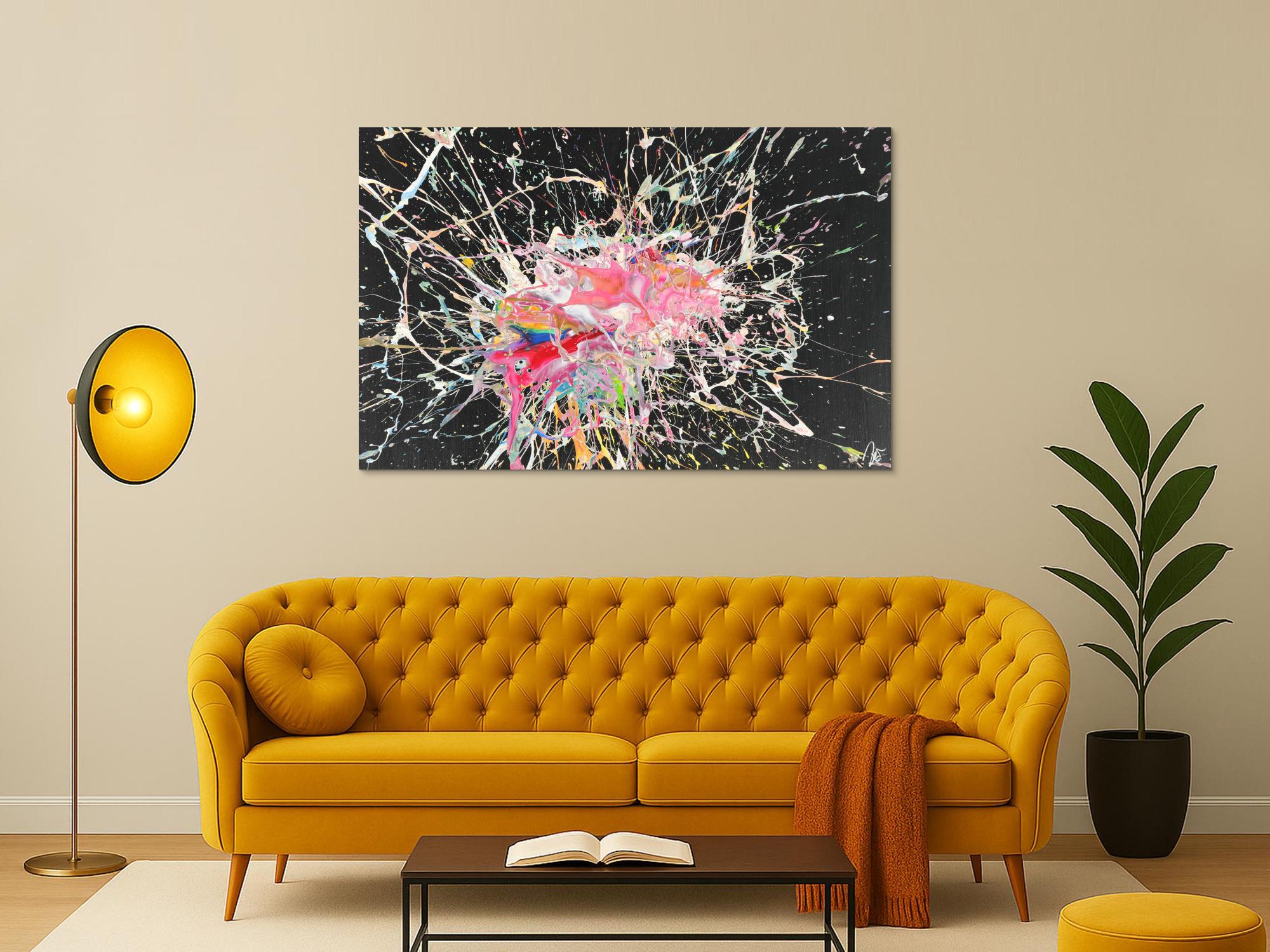 Abstraktes Acrylbild Action Painting auf Leinwand sehr bunt modern Art zeigenössisch handgemalt 