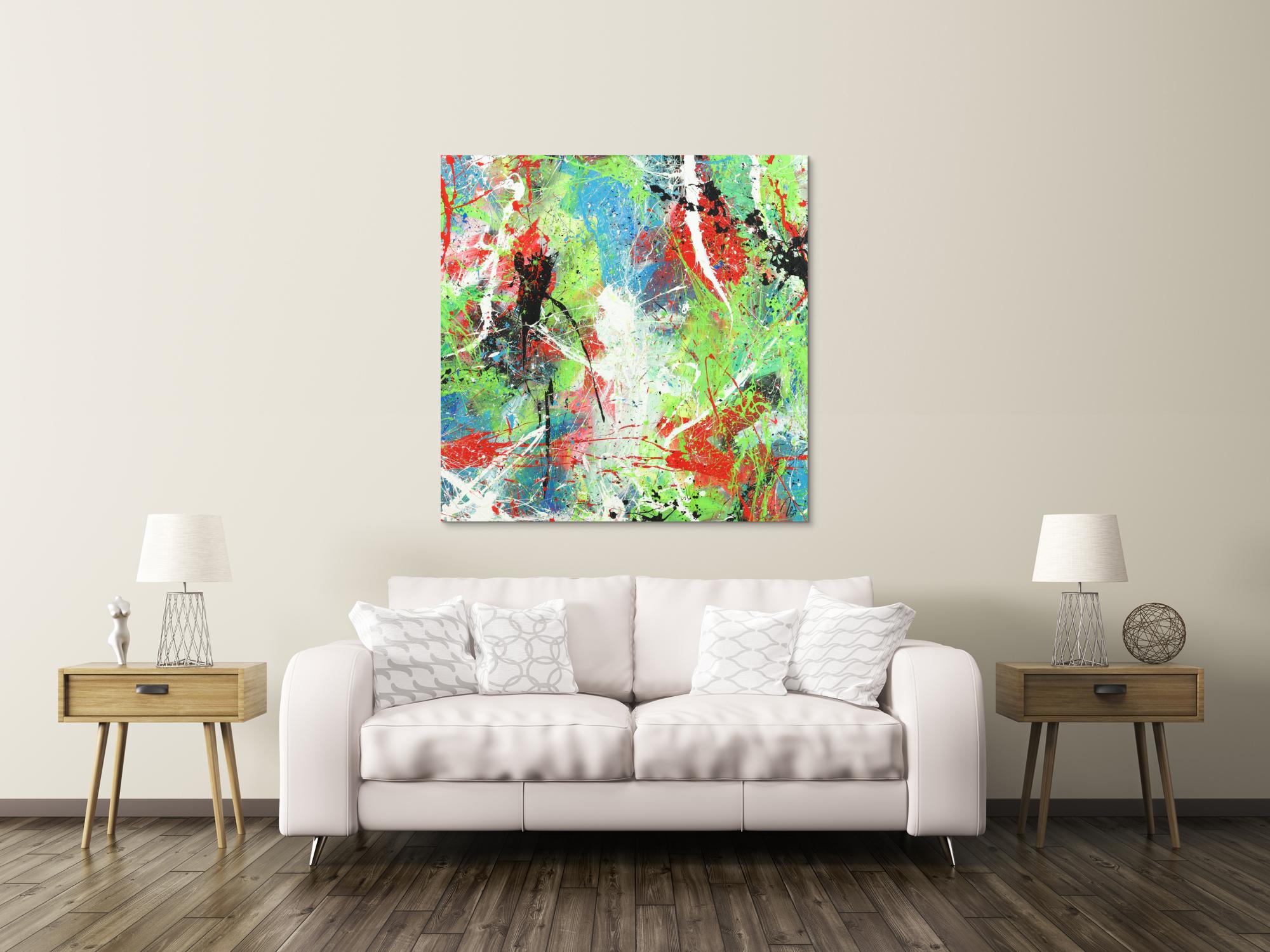 Abstraktes Acrylbild Action Painting Modern Art zeitgenössisch expressionistisch auf Leinwand handgemalt