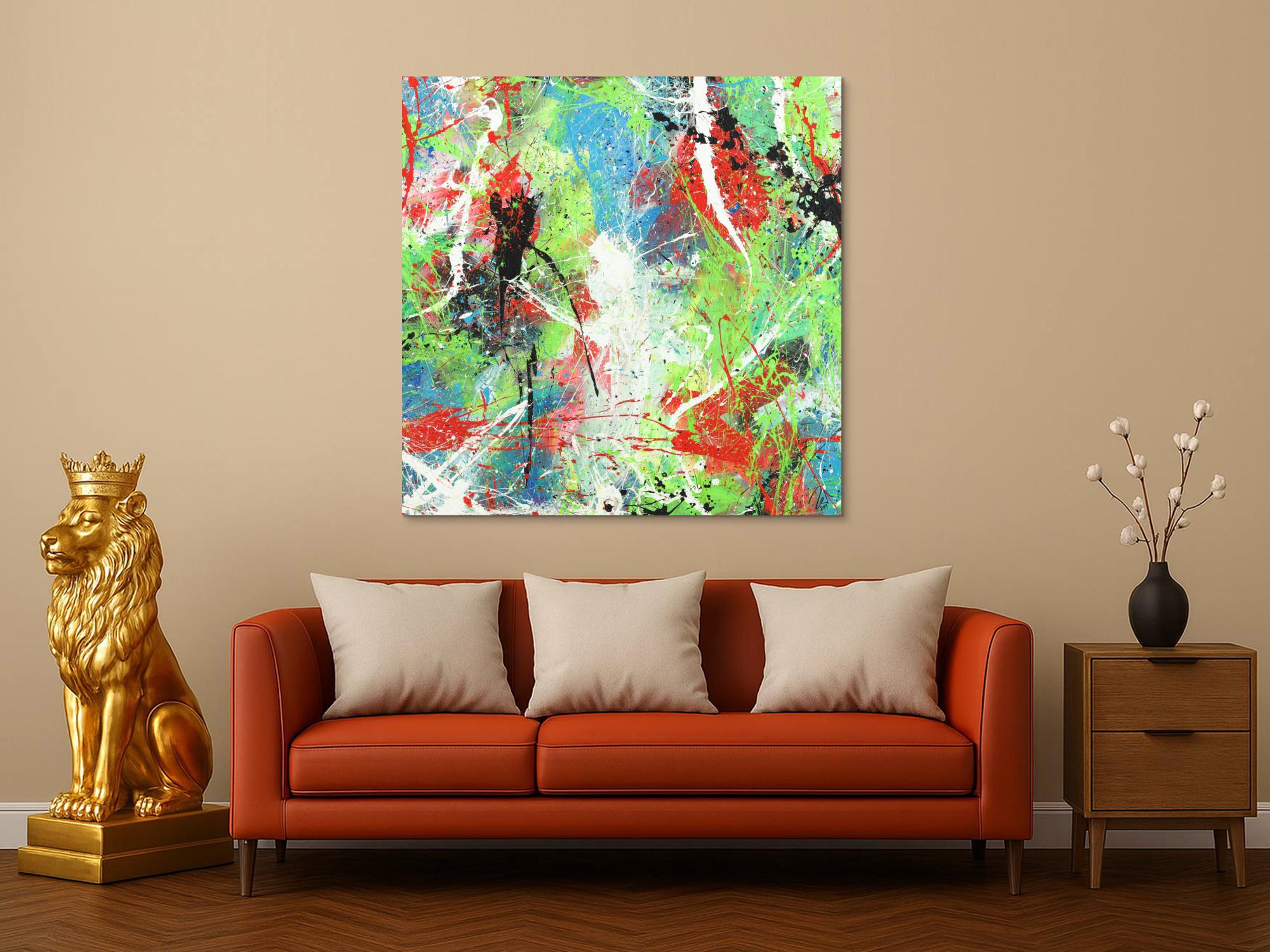 Abstraktes Acrylbild Action Painting Modern Art zeitgenössisch expressionistisch auf Leinwand handgemalt