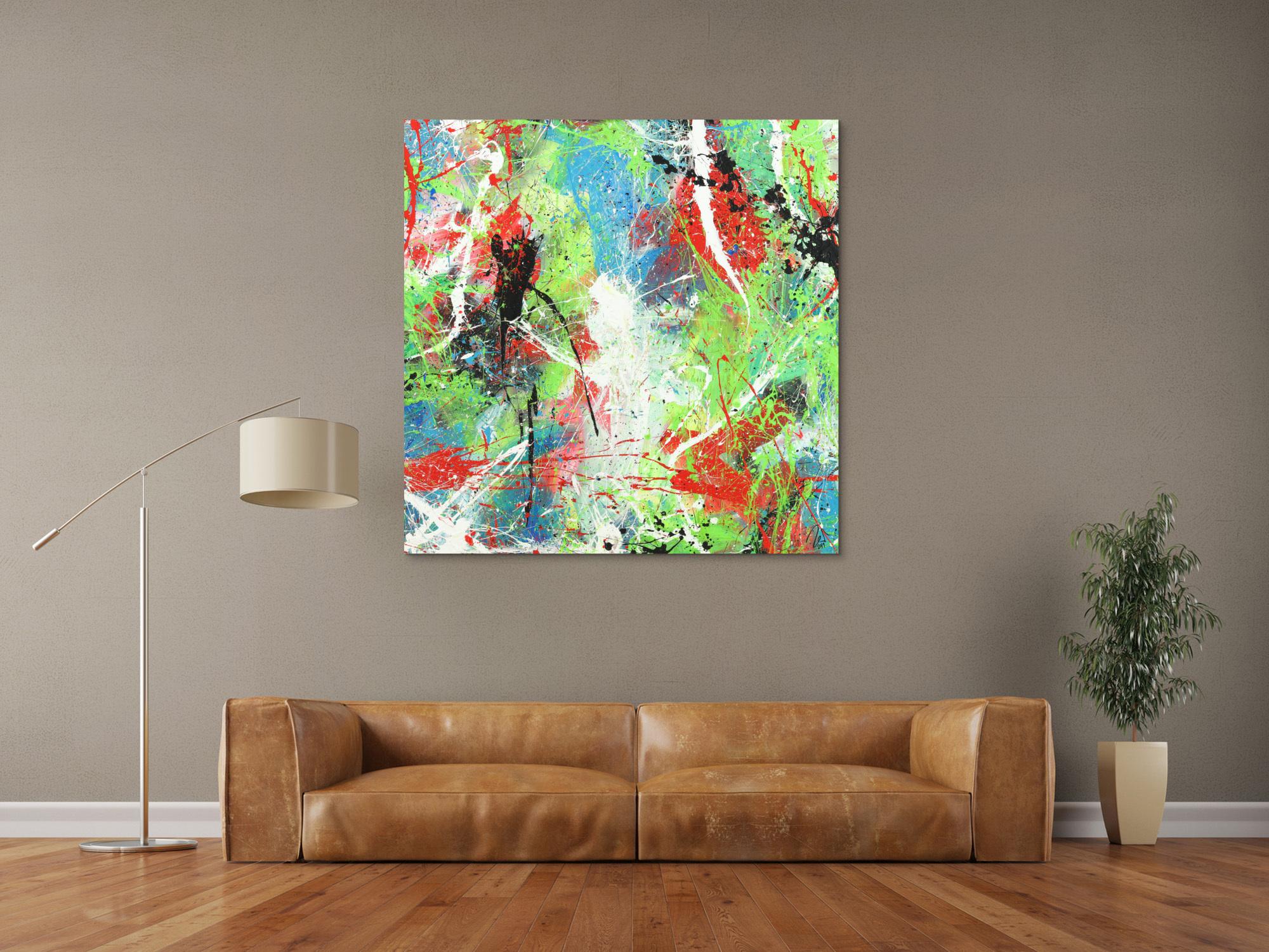 Abstraktes Acrylbild Action Painting Modern Art zeitgenössisch expressionistisch auf Leinwand handgemalt