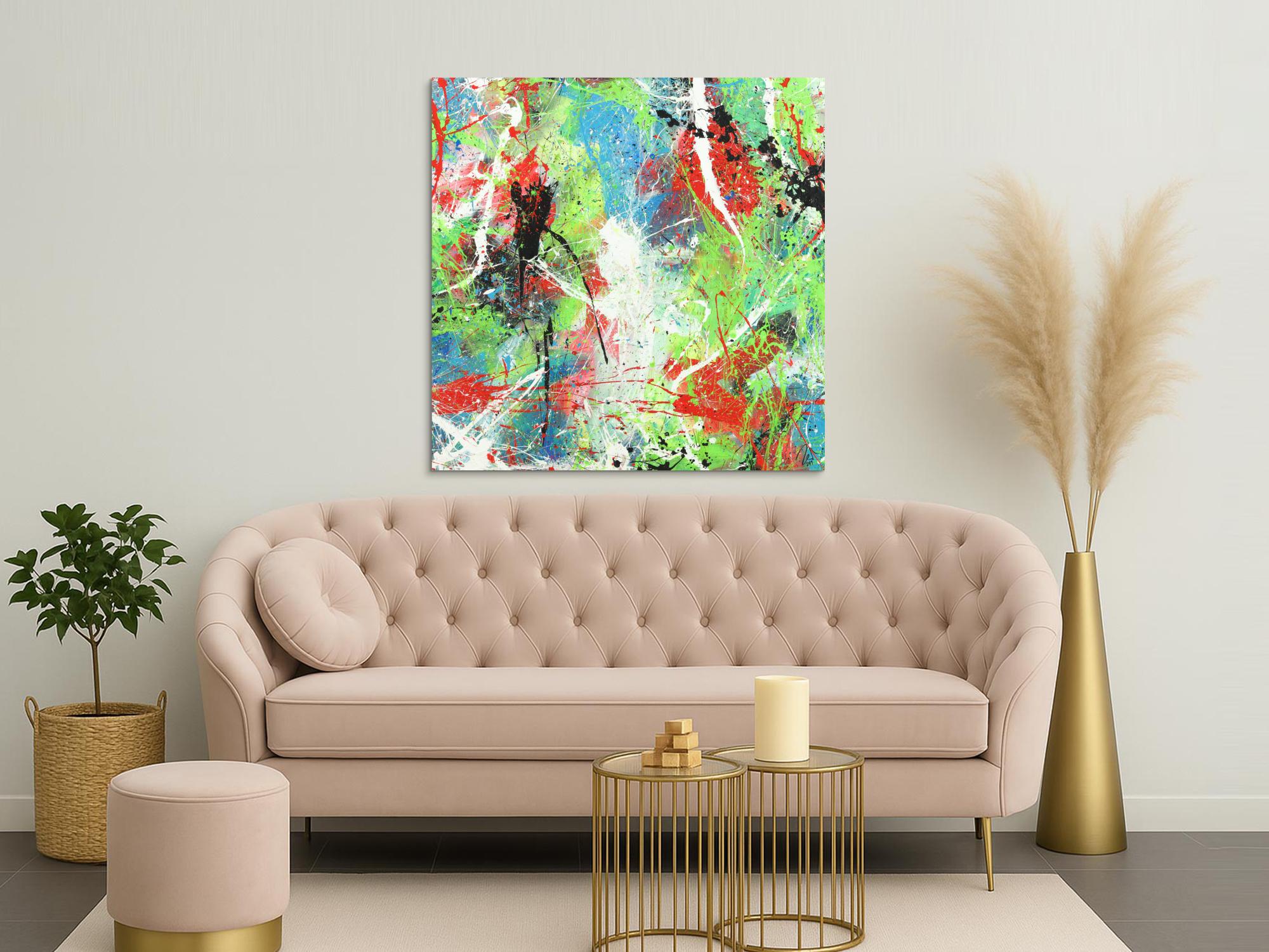 Abstraktes Acrylbild Action Painting Modern Art zeitgenössisch expressionistisch auf Leinwand handgemalt