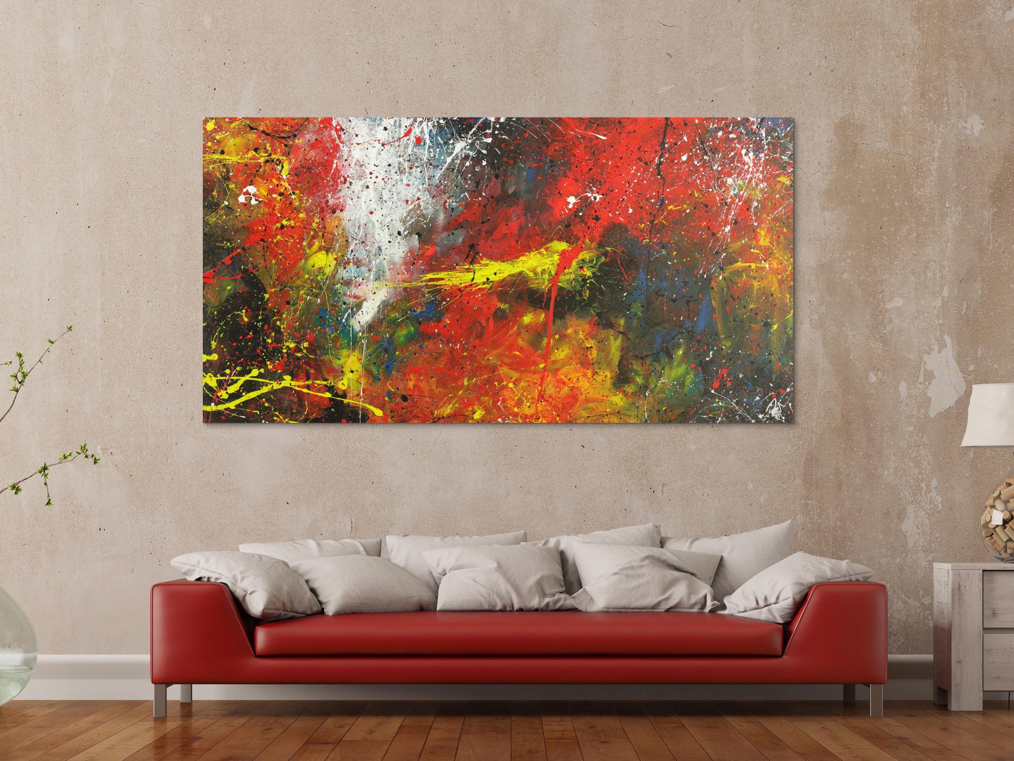 Abstraktes Acrylbild Modern Art Action Painting zeitgenössisch auf Leinwand handgemalt