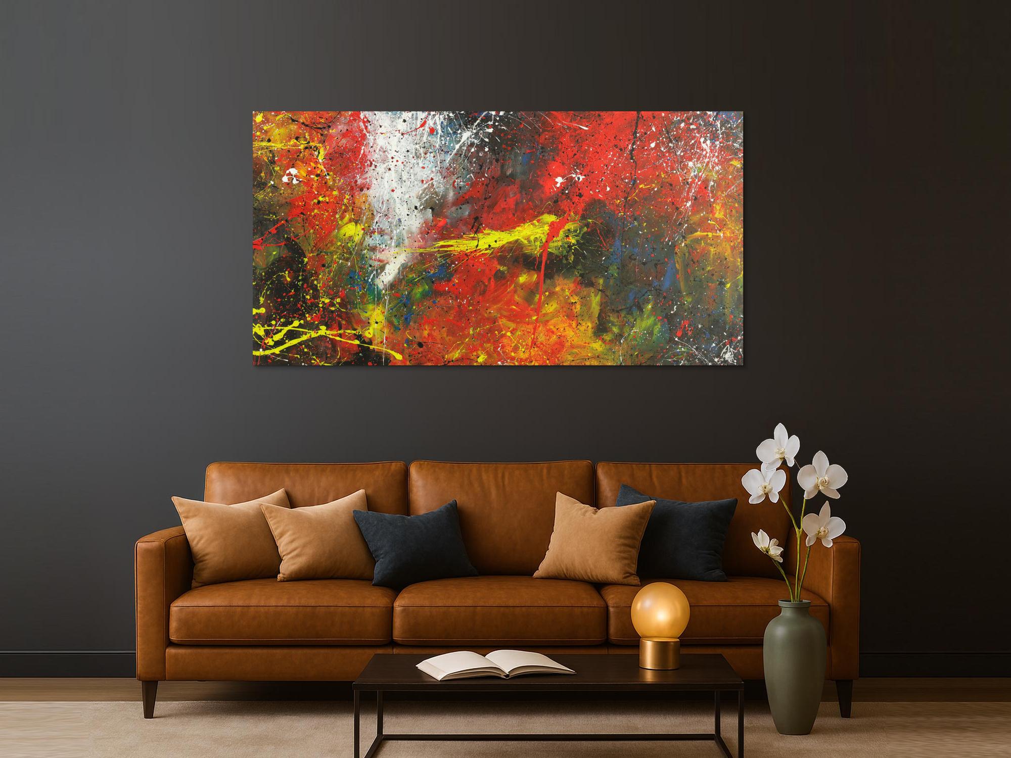 Abstraktes Acrylbild Modern Art Action Painting zeitgenössisch auf Leinwand handgemalt