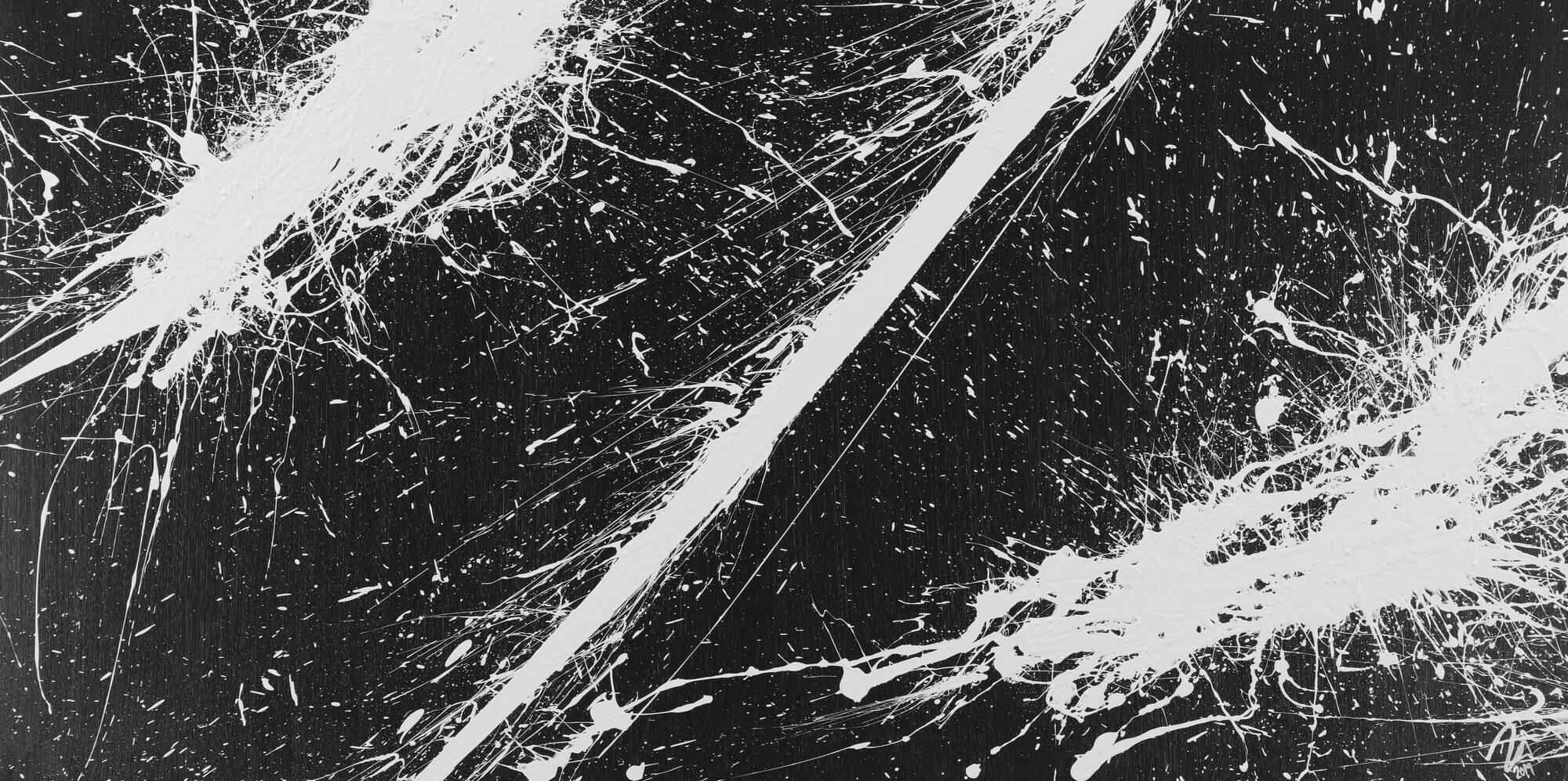 Abstraktes Acrylbild schwarz weiß Action Paintng Modern Art auf Leinwand handgemalt