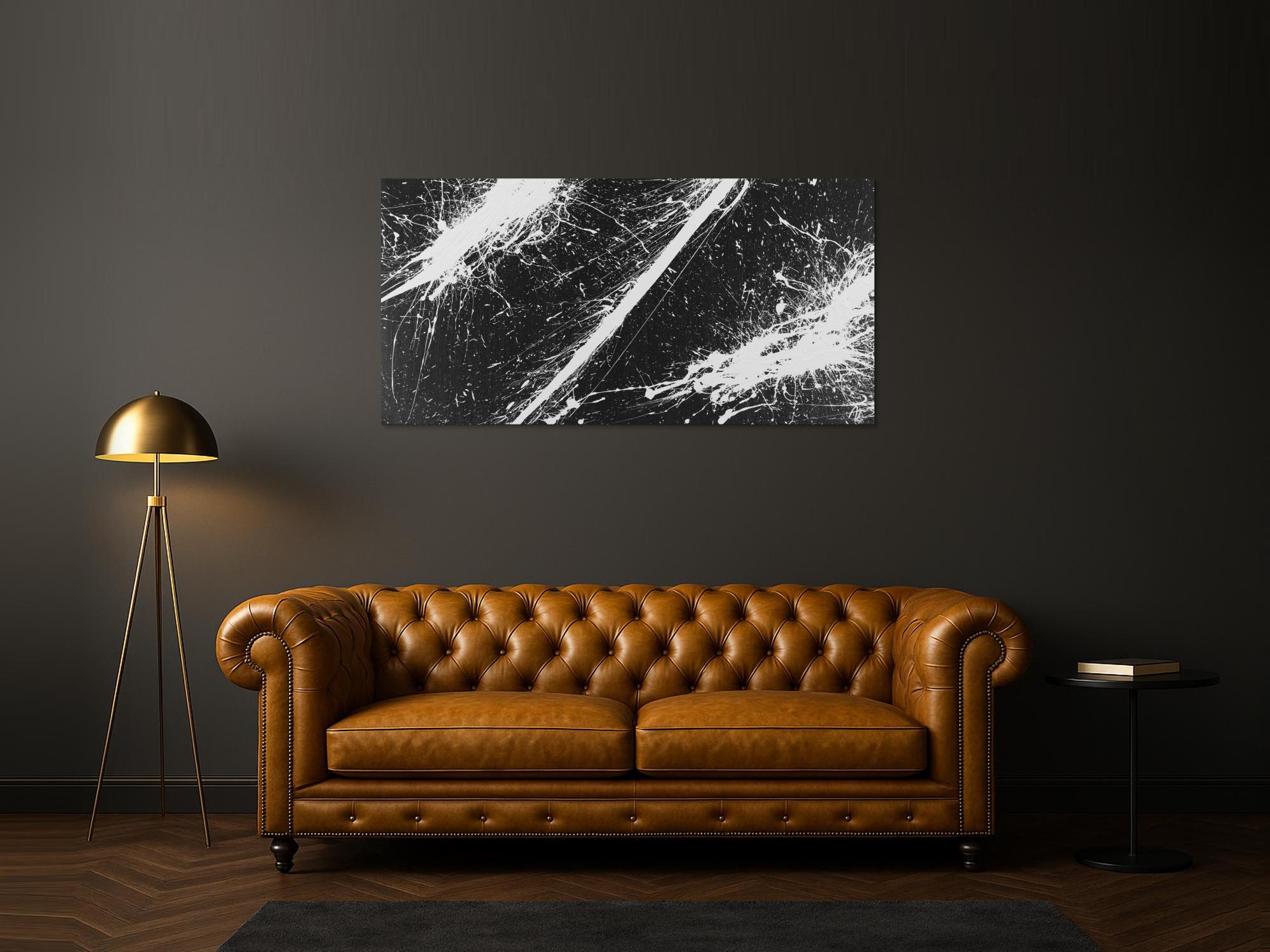 Abstraktes Acrylbild schwarz weiß Action Paintng Modern Art auf Leinwand handgemalt