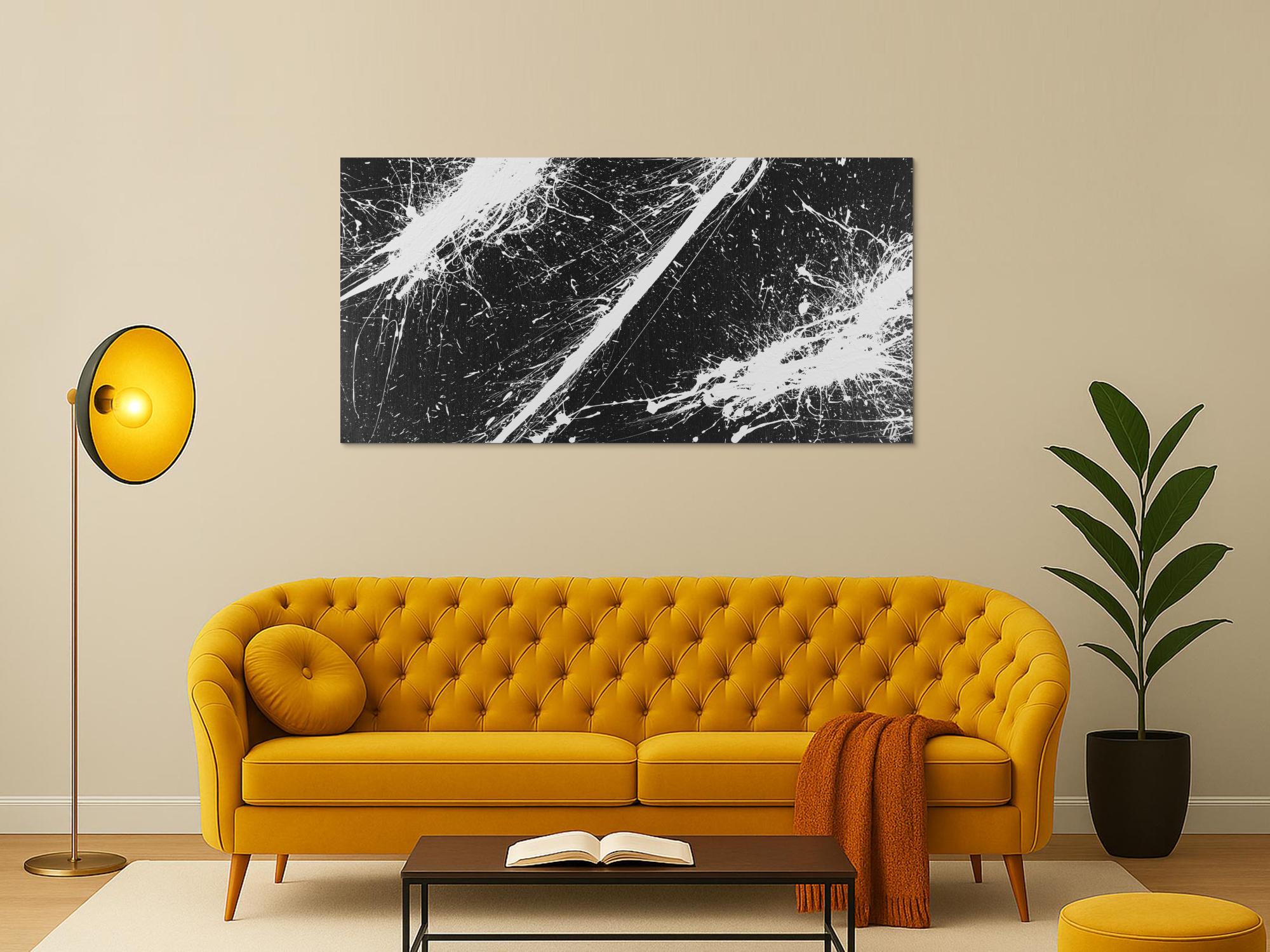 Abstraktes Acrylbild schwarz weiß Action Paintng Modern Art auf Leinwand handgemalt