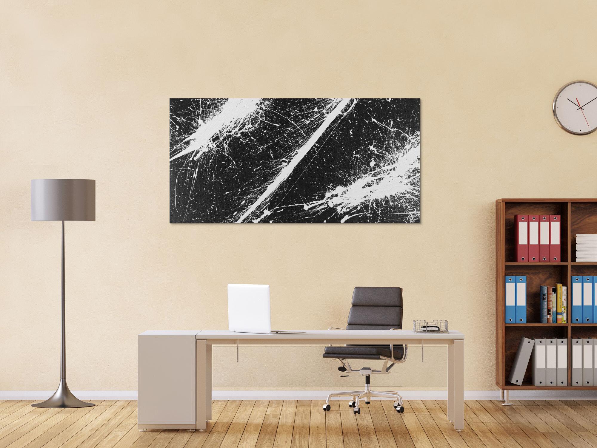 Abstraktes Acrylbild schwarz weiß Action Paintng Modern Art auf Leinwand handgemalt