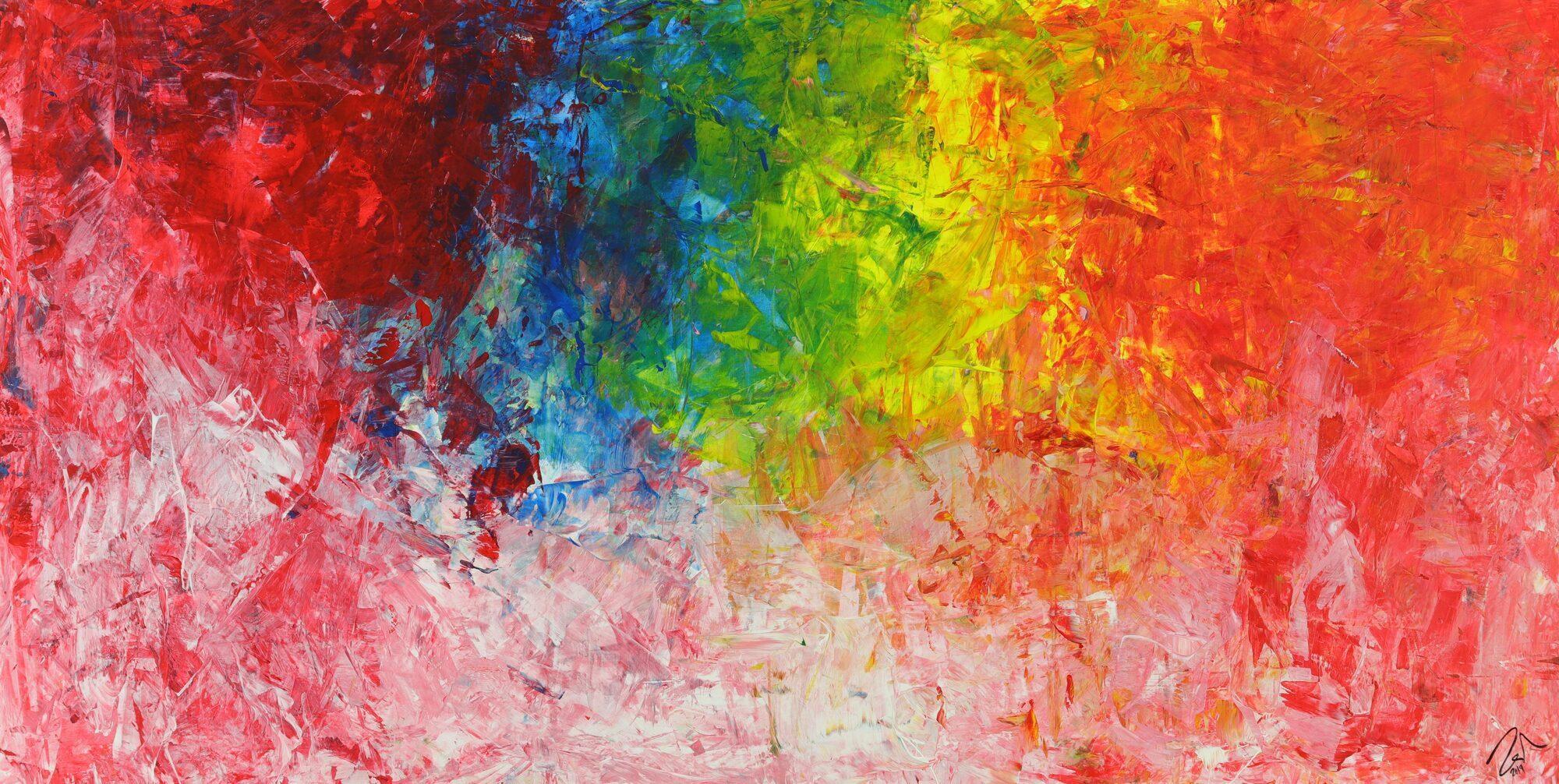 Abstraktes Acrylbild bunt Spachteltechnik zeitgenössisch modern handgemalt auf Leinwand