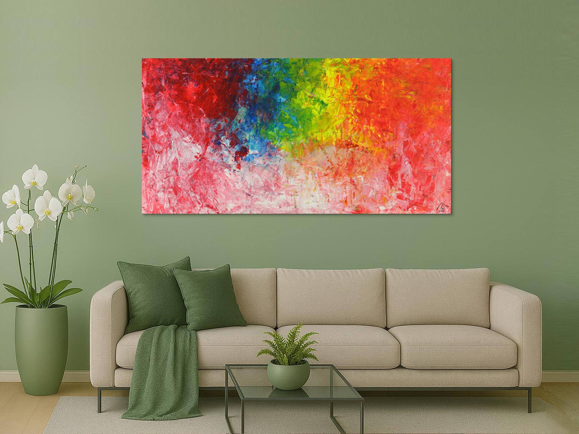 Abstraktes Acrylbild bunt Spachteltechnik zeitgenössisch modern handgemalt auf Leinwand