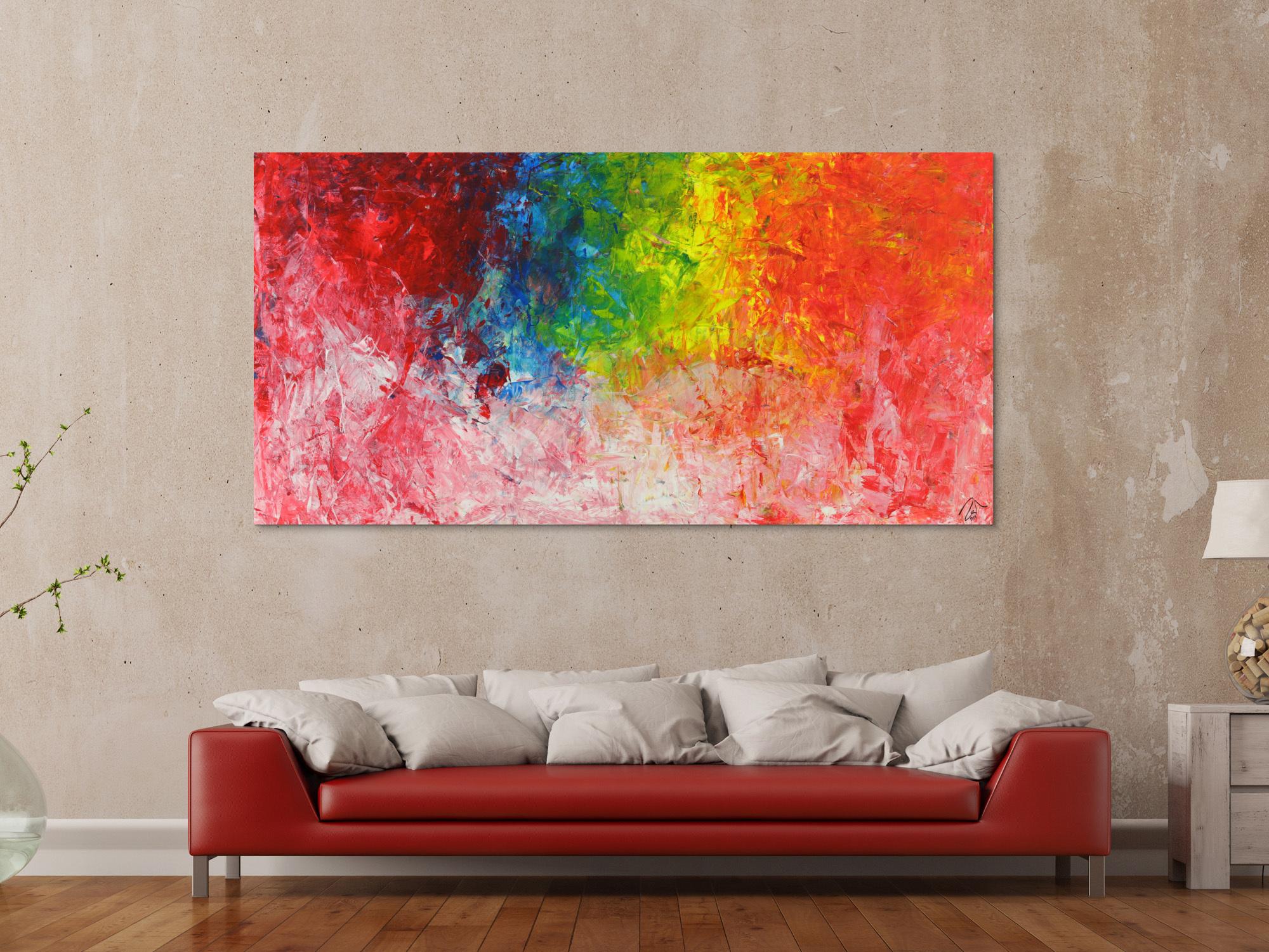 Abstraktes Acrylbild bunt Spachteltechnik zeitgenössisch modern handgemalt auf Leinwand