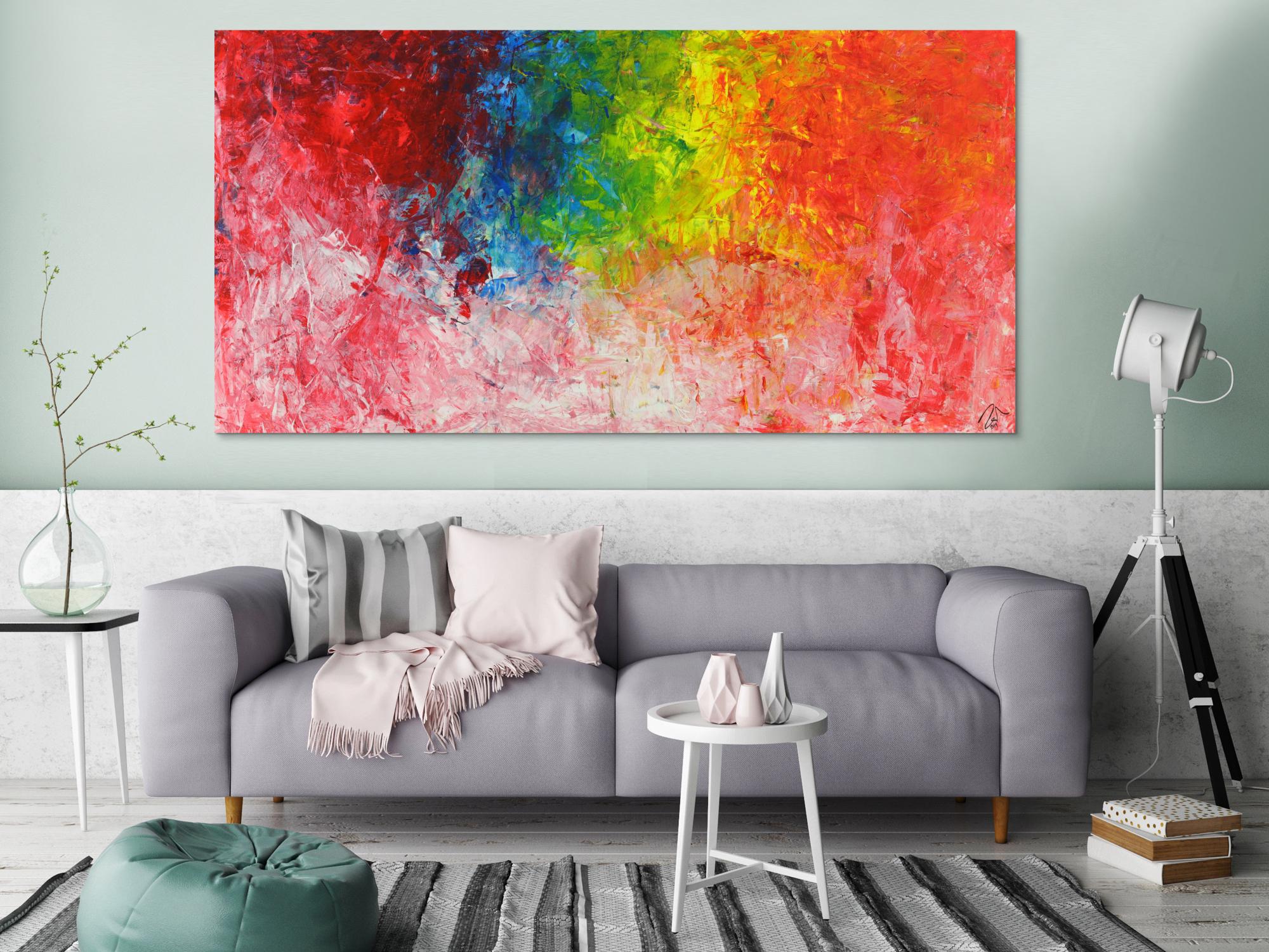 Abstraktes Acrylbild bunt Spachteltechnik zeitgenössisch modern handgemalt auf Leinwand