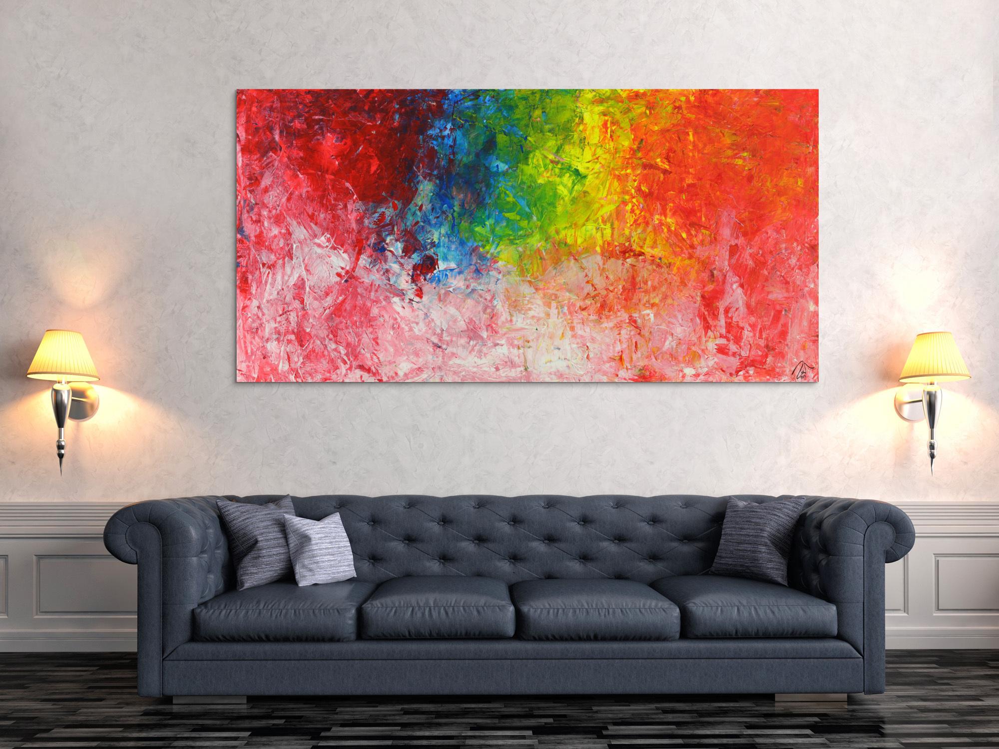 Abstraktes Acrylbild bunt Spachteltechnik zeitgenössisch modern handgemalt auf Leinwand