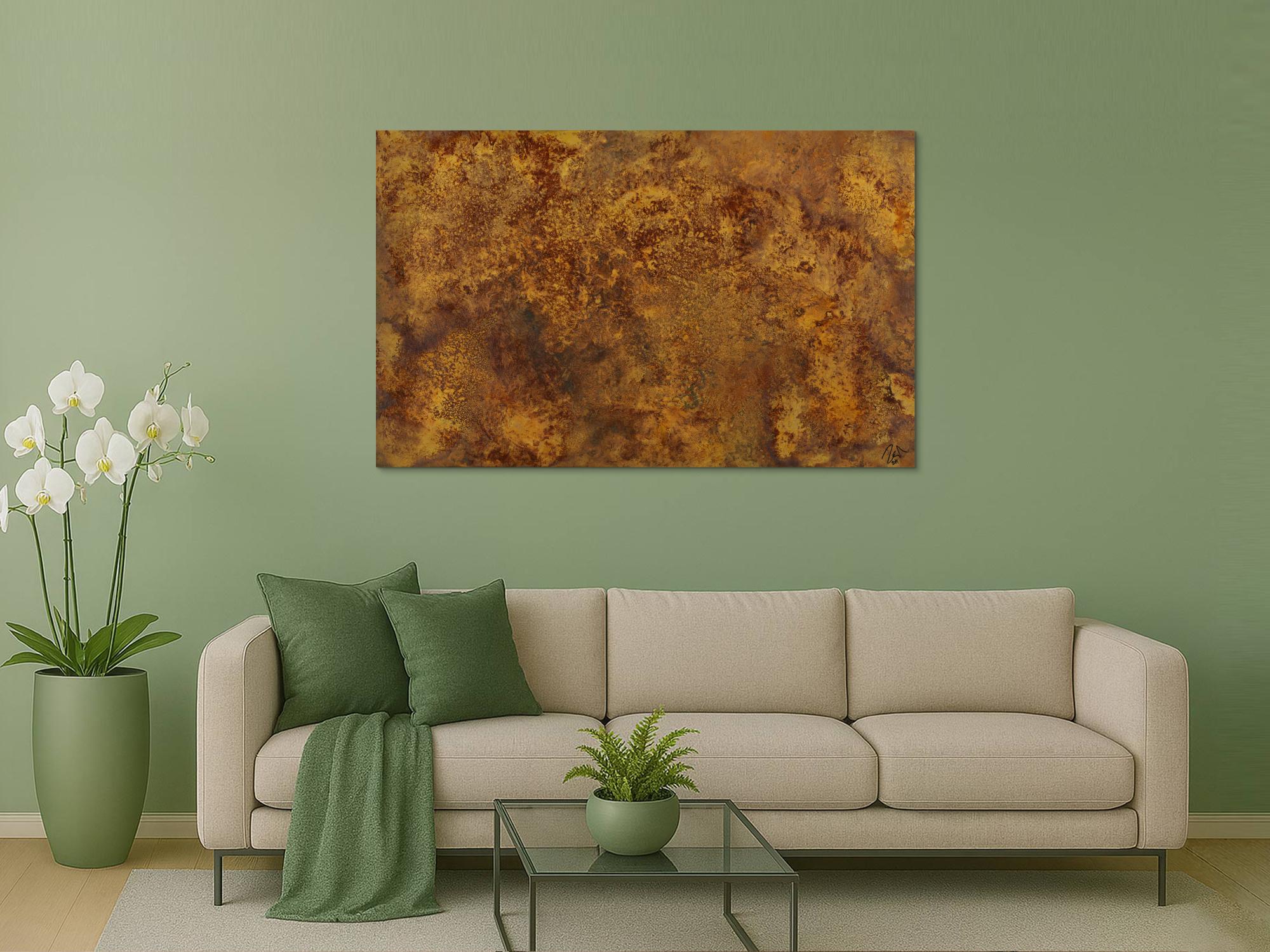 Abstraktes Gemälde aus echtem Rost auf Leinwand handgemalt Modern Art zeitgenössisch