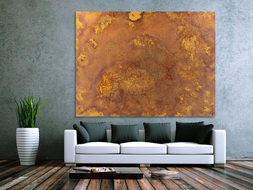 Abstraktes Gemälde aus echtem Rost auf Leinwand zeitgenösssich handgemalt Modern Art