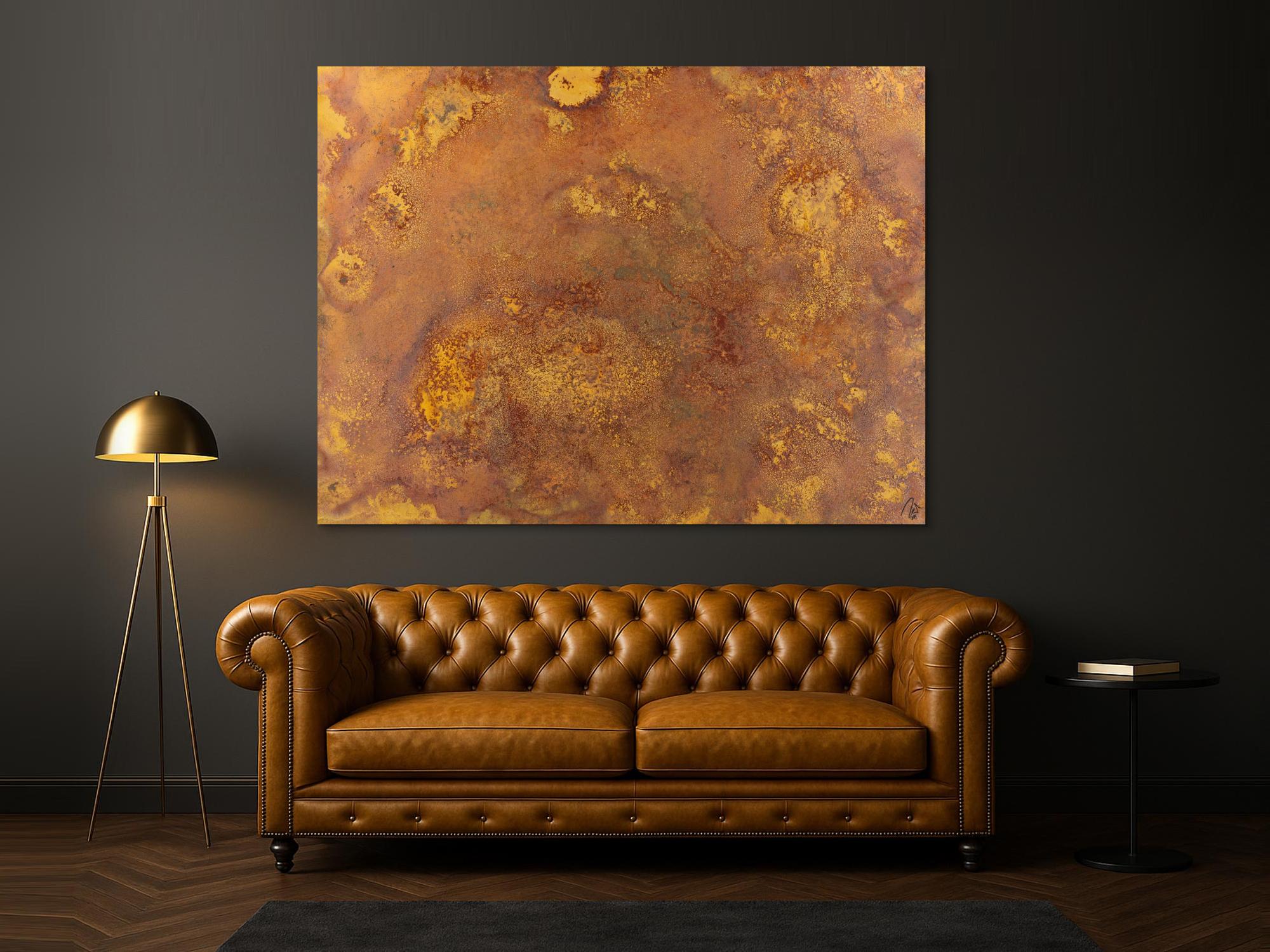 Abstraktes Gemälde aus echtem Rost auf Leinwand zeitgenösssich handgemalt Modern Art