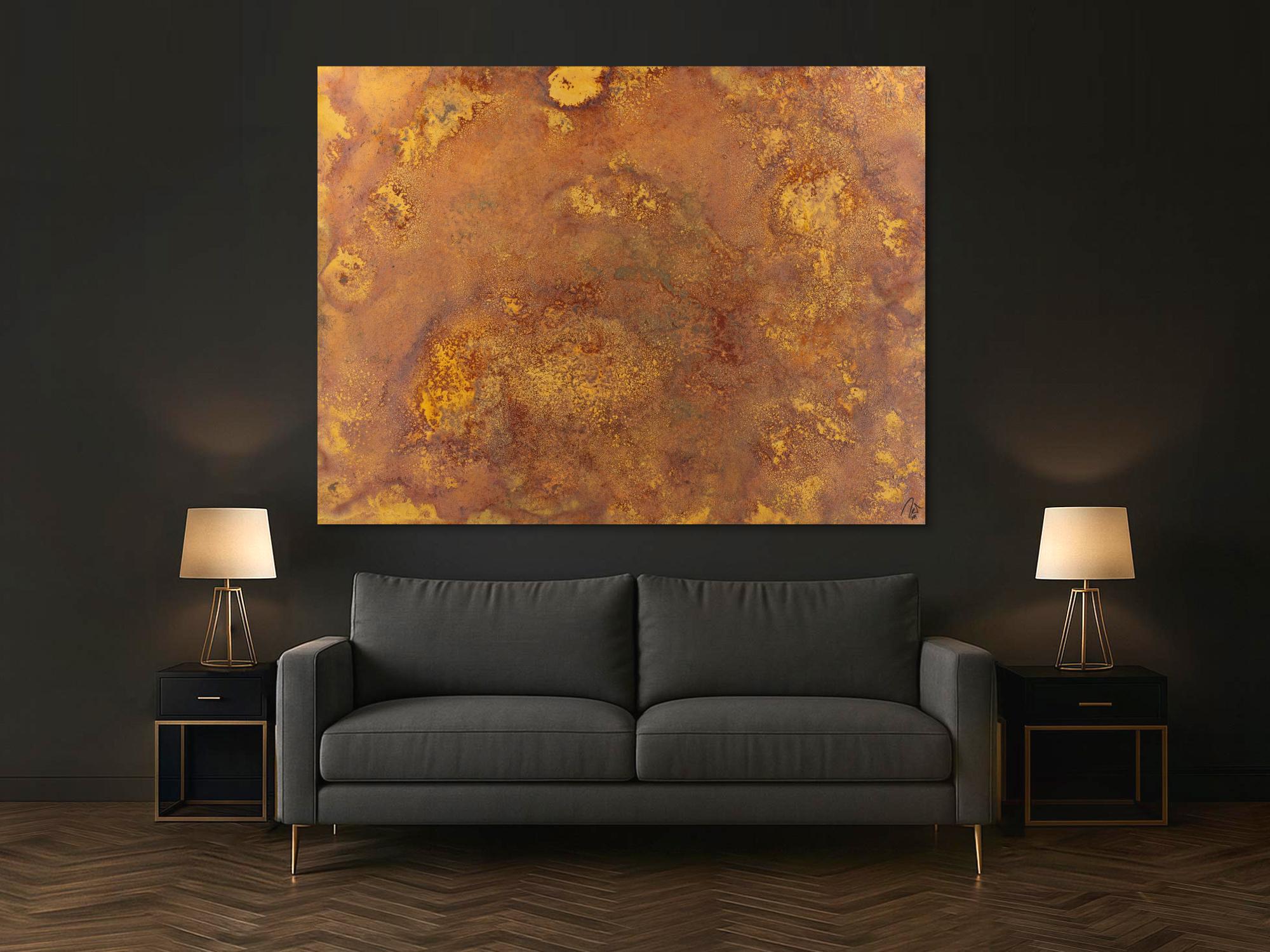 Abstraktes Gemälde aus echtem Rost auf Leinwand zeitgenösssich handgemalt Modern Art