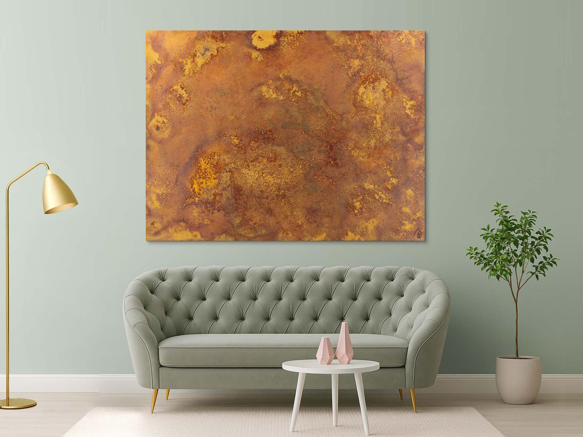 Abstraktes Gemälde aus echtem Rost auf Leinwand zeitgenösssich handgemalt Modern Art