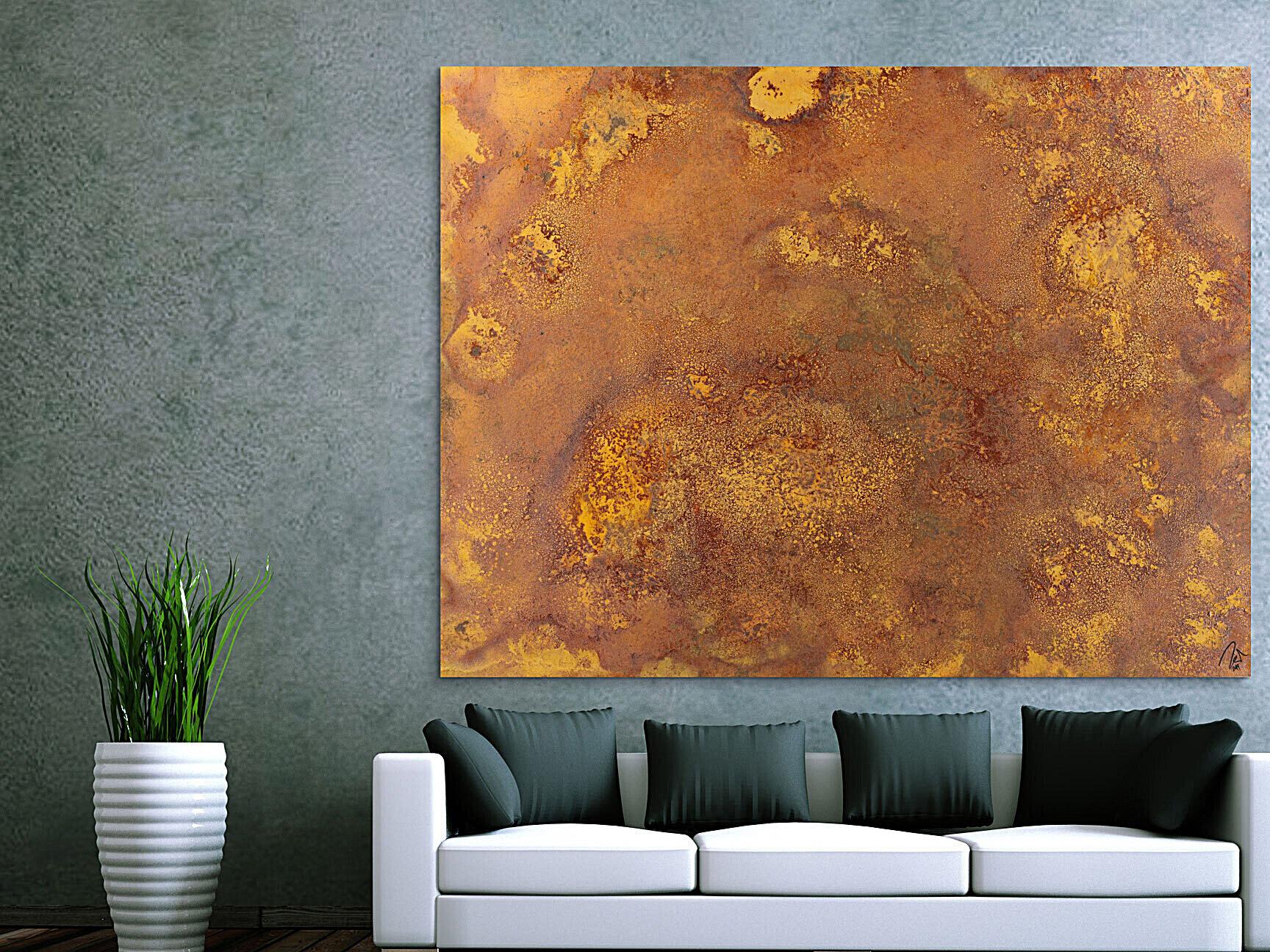 Abstraktes Gemälde aus echtem Rost auf Leinwand zeitgenösssich handgemalt Modern Art