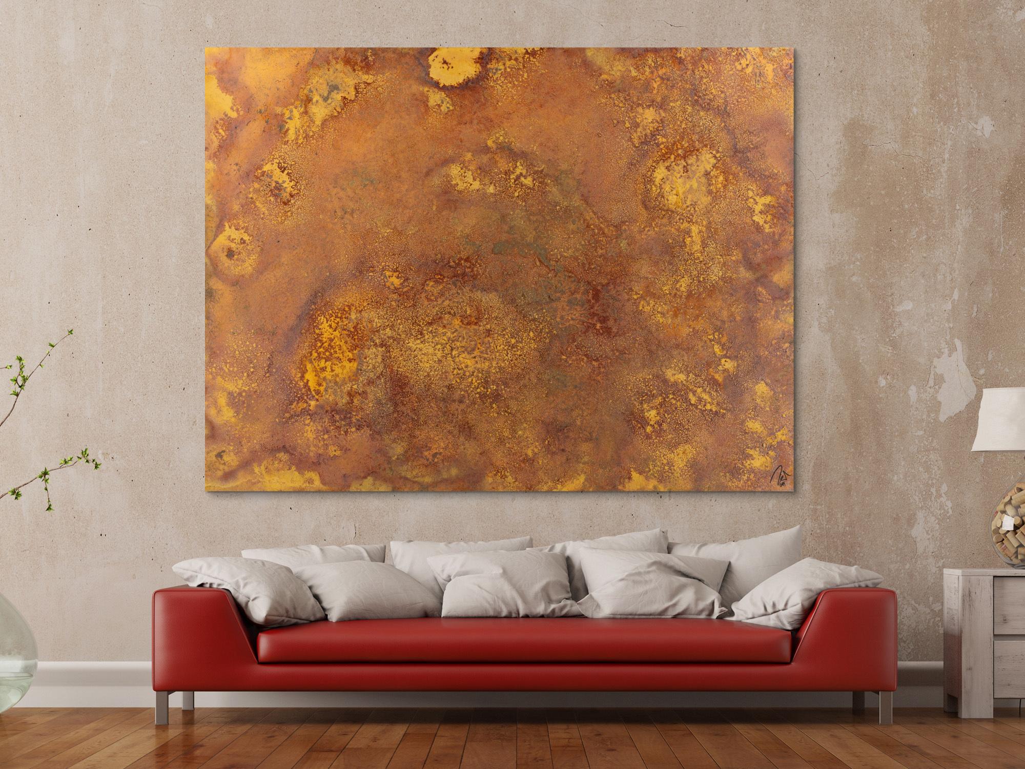 Abstraktes Gemälde aus echtem Rost auf Leinwand zeitgenösssich handgemalt Modern Art