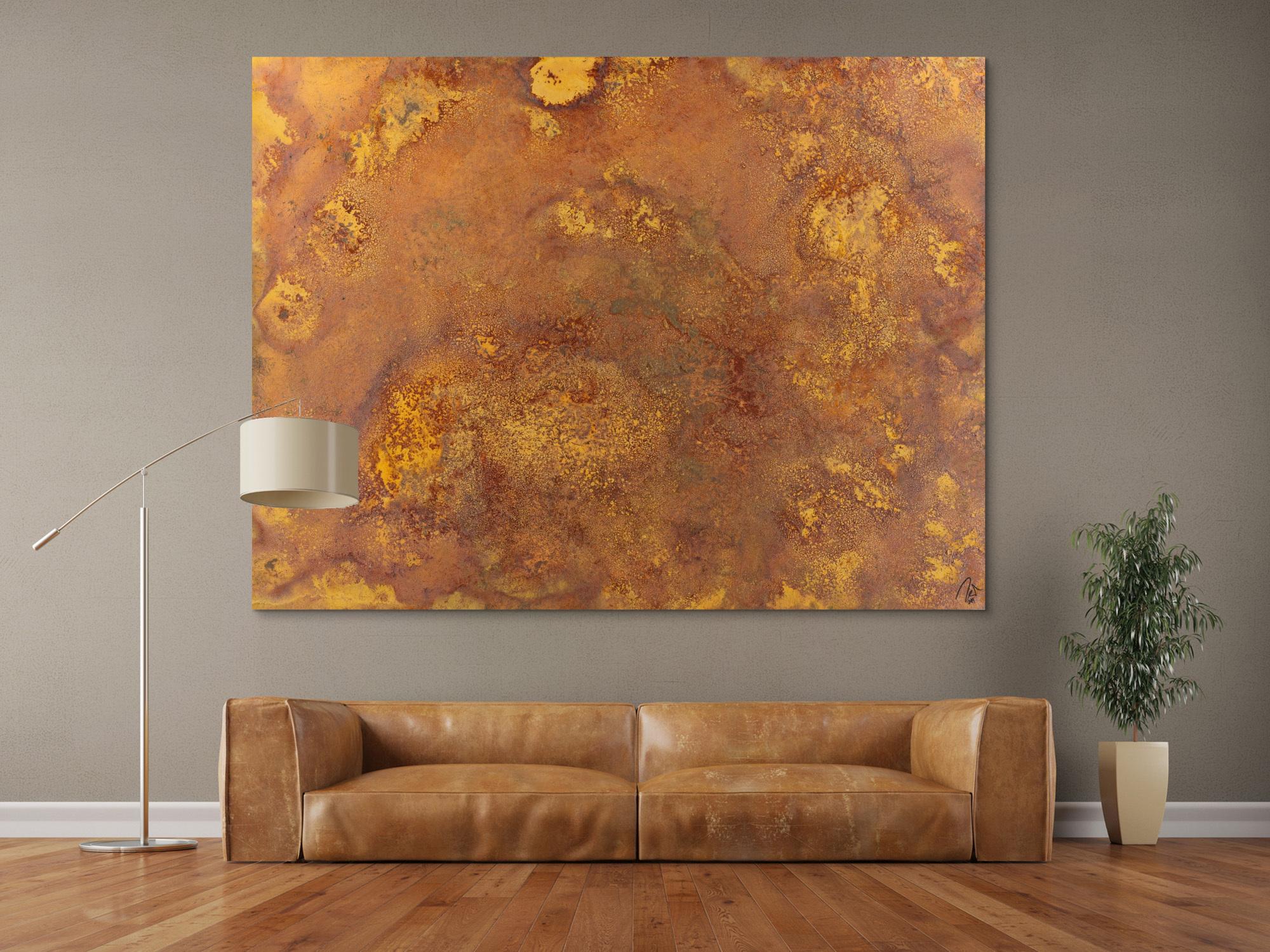 Abstraktes Gemälde aus echtem Rost auf Leinwand zeitgenösssich handgemalt Modern Art