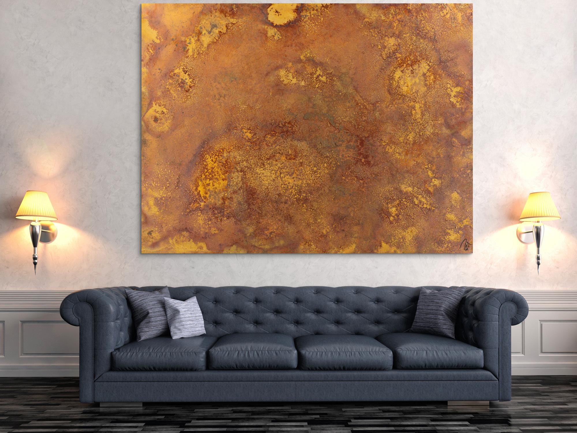 Abstraktes Gemälde aus echtem Rost auf Leinwand zeitgenösssich handgemalt Modern Art