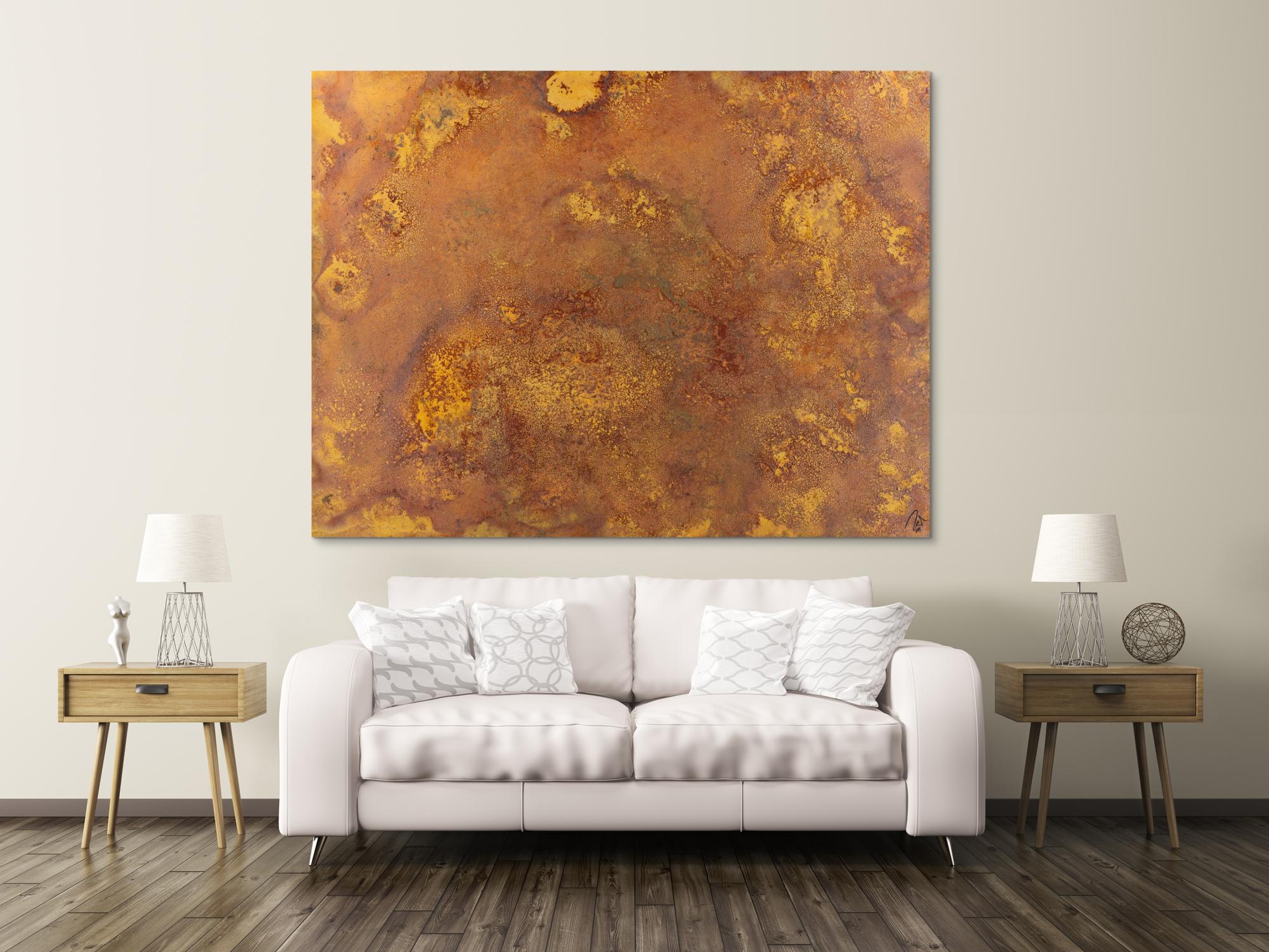 Abstraktes Gemälde aus echtem Rost auf Leinwand zeitgenösssich handgemalt Modern Art