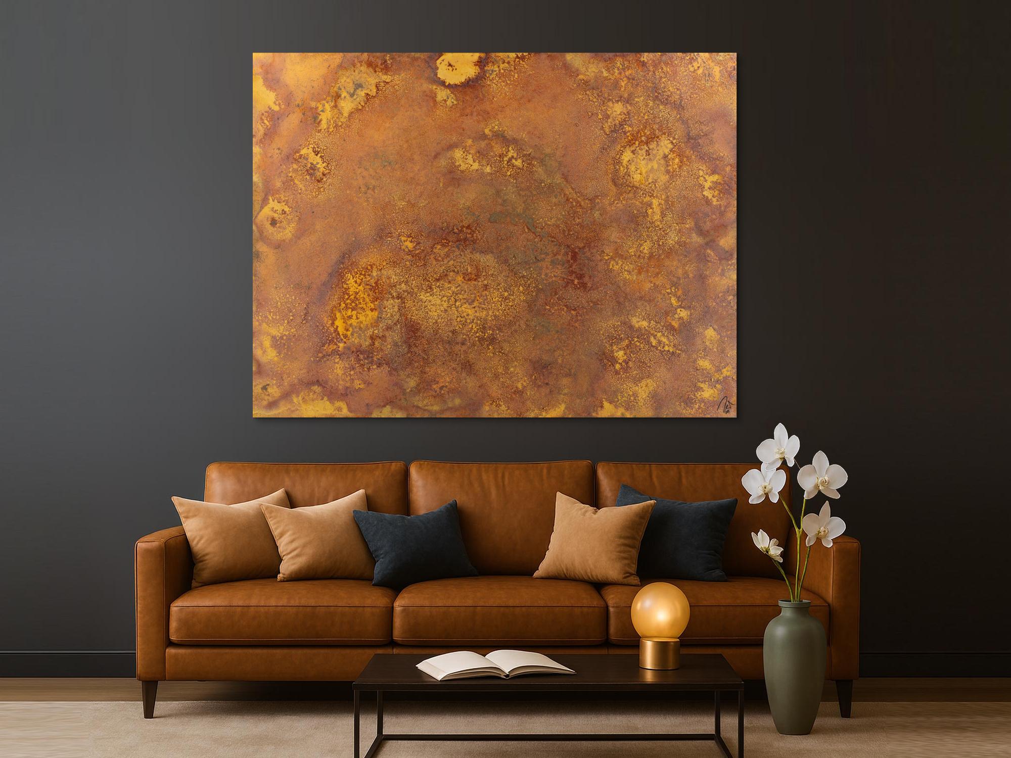 Abstraktes Gemälde aus echtem Rost auf Leinwand zeitgenösssich handgemalt Modern Art