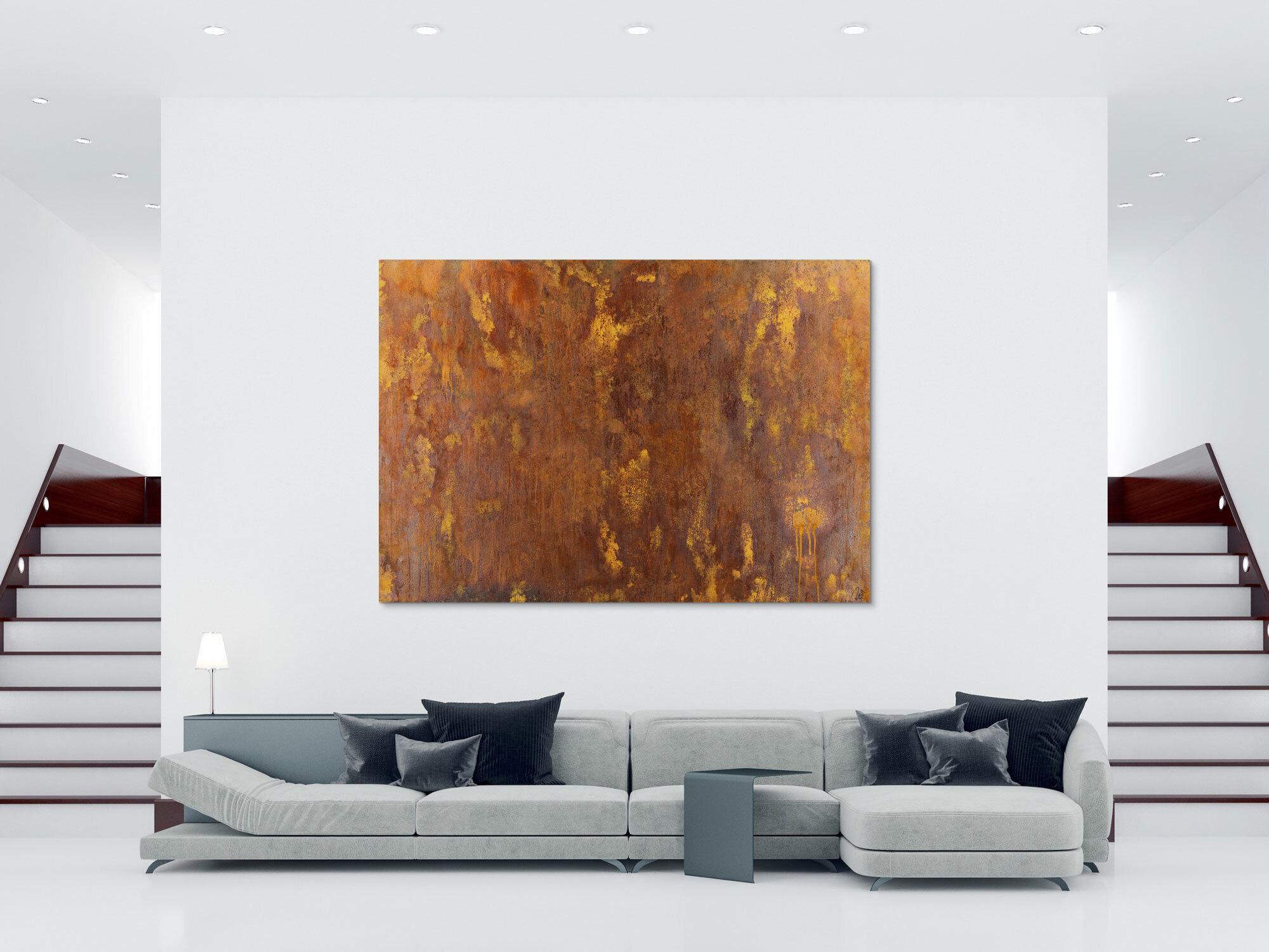 Abstraktes Gemälde aus echtem Rost auf Leinwand XXL handgemalt zeitgenössisch Modern Art