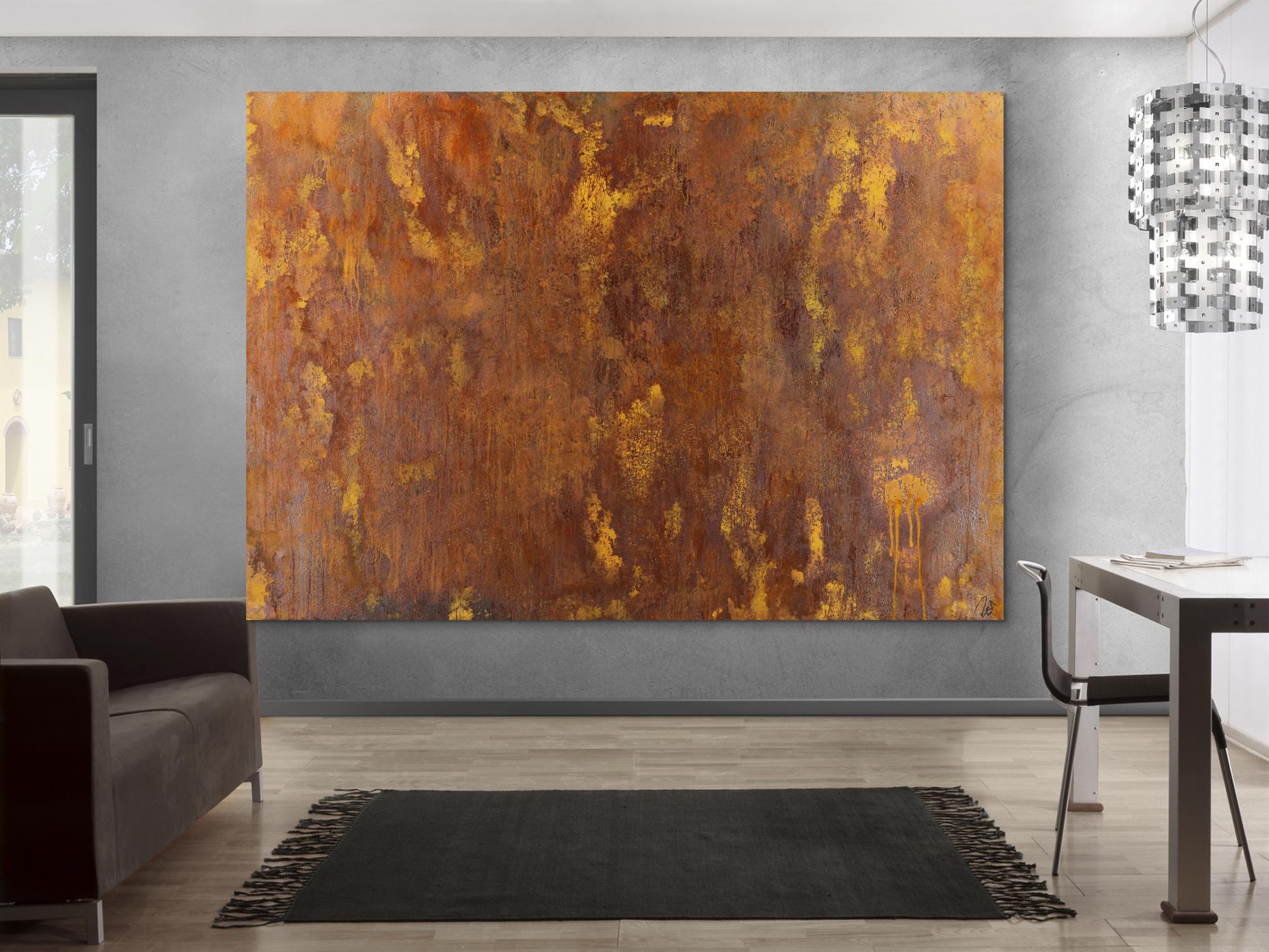 Abstraktes Gemälde aus echtem Rost auf Leinwand XXL handgemalt zeitgenössisch Modern Art