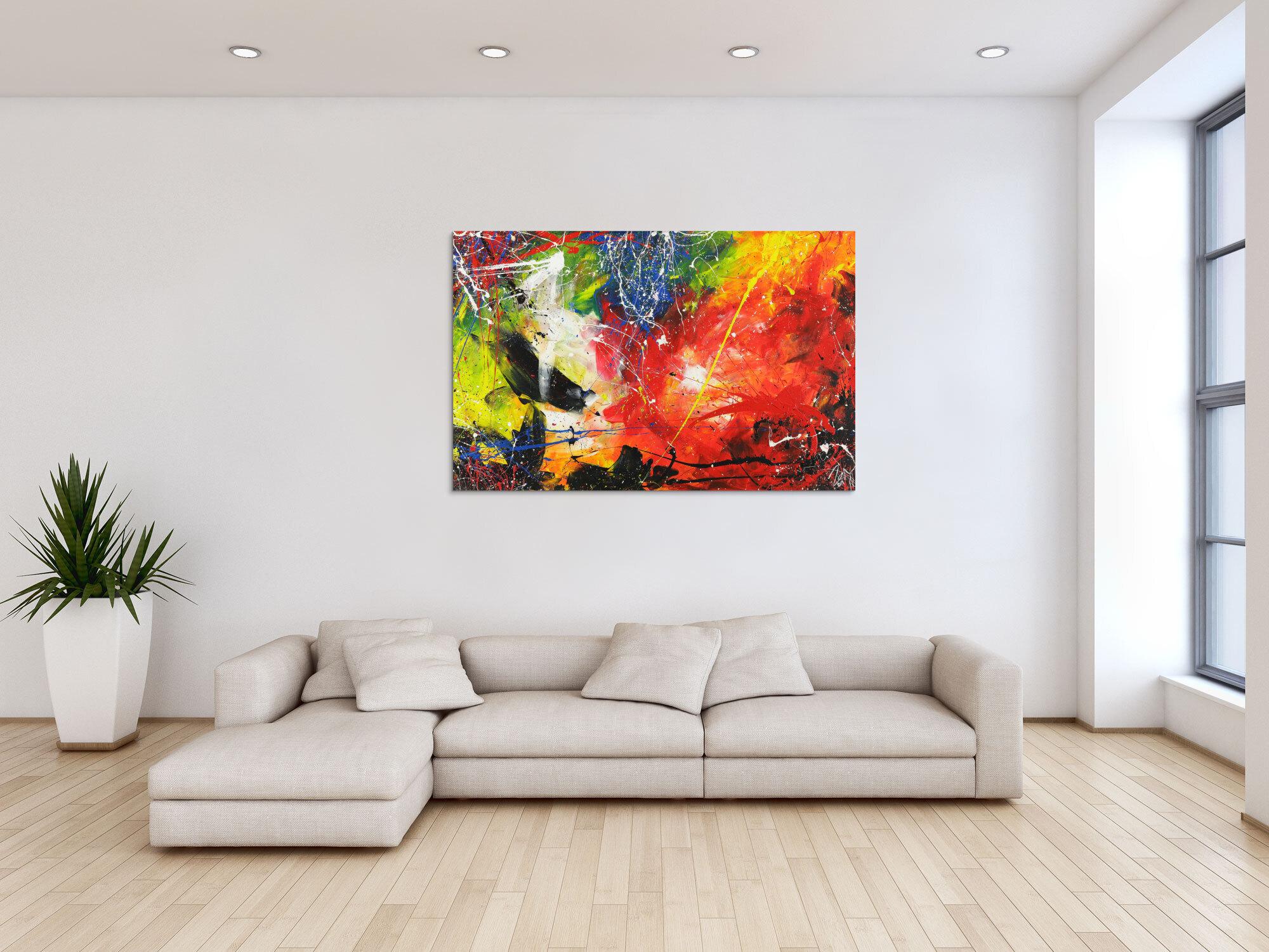 Abstraktes Acrylbild sehr bunt Action Painting Modern Art auf Leinwand handgemalt