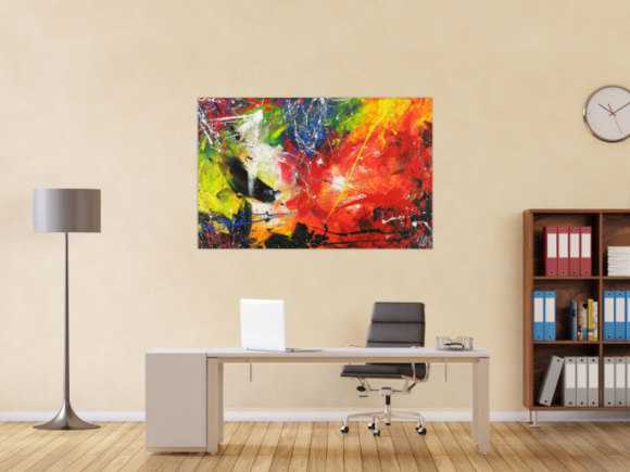 Abstraktes Acrylbild sehr bunt Action Painting Modern Art auf Leinwand handgemalt