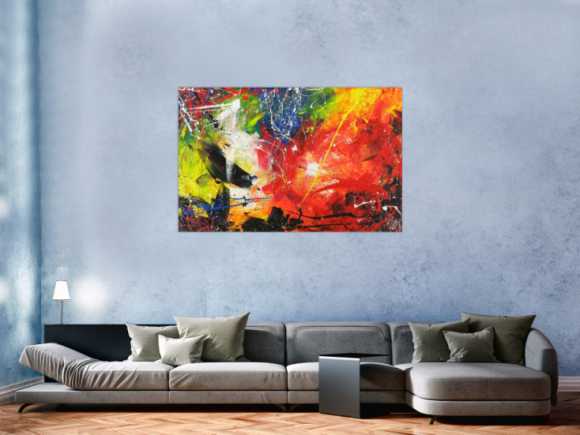 Abstraktes Acrylbild sehr bunt Action Painting Modern Art auf Leinwand handgemalt
