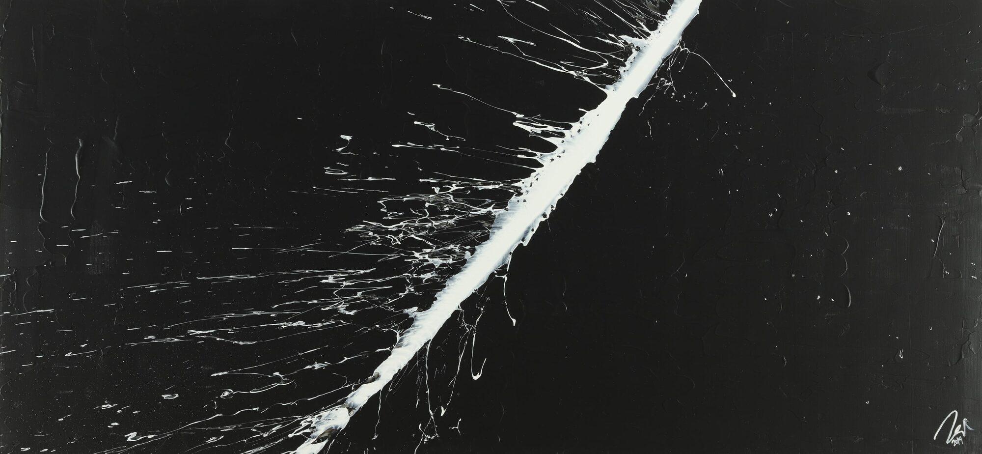 Abstraktes Acrylbild minimalistisch schwarz weiß schlicht Action Painting auf Leinwand