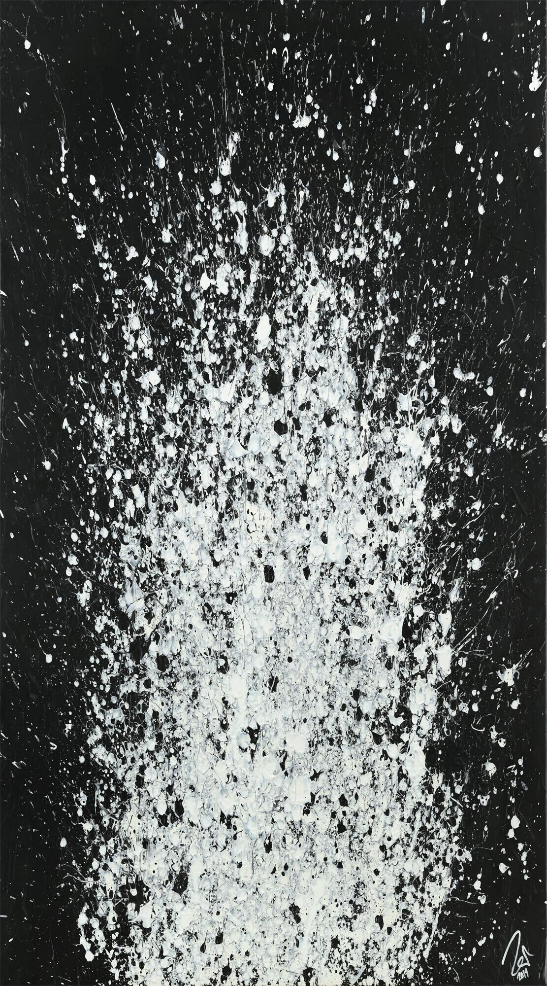 Abstraktes Acrylbild Action Painting schwarz weiß auf Leinwand handgemalt zeitgenössisch