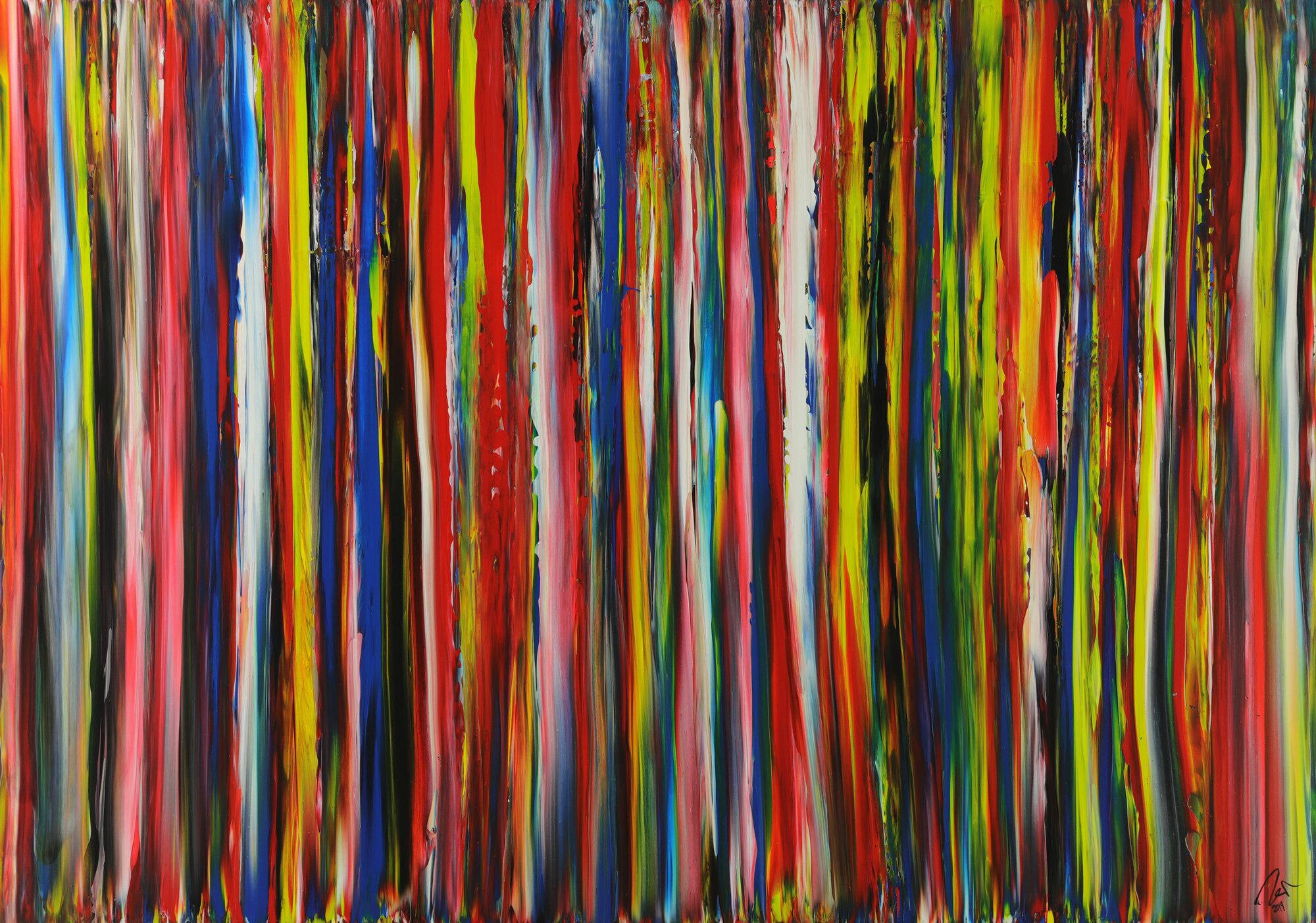 Abstraktes Acrylbild bunte Streifen Moderne Farben zeitgenössisch handgemalt auf Leinwand