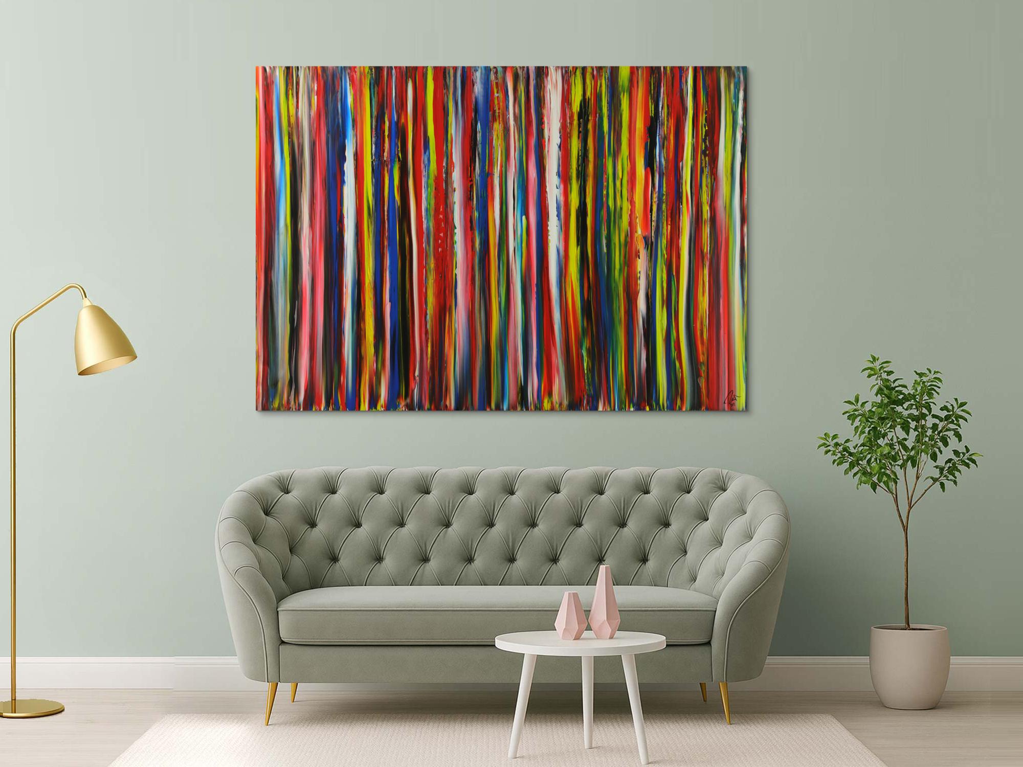 Abstraktes Acrylbild bunte Streifen Moderne Farben zeitgenössisch handgemalt auf Leinwand