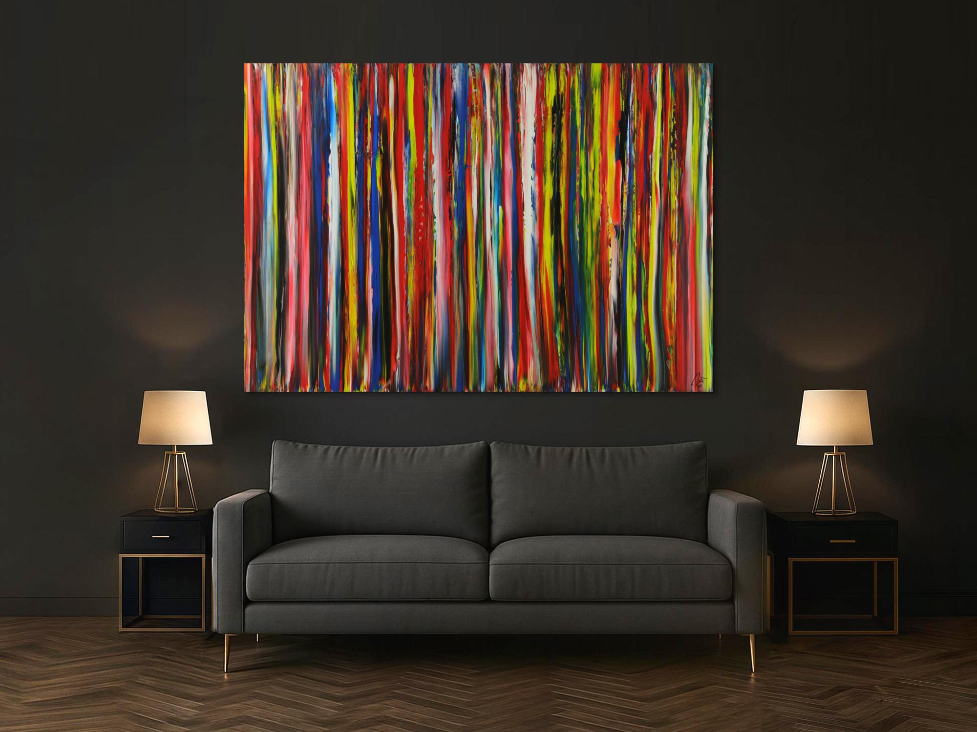 Abstraktes Acrylbild bunte Streifen Moderne Farben zeitgenössisch handgemalt auf Leinwand