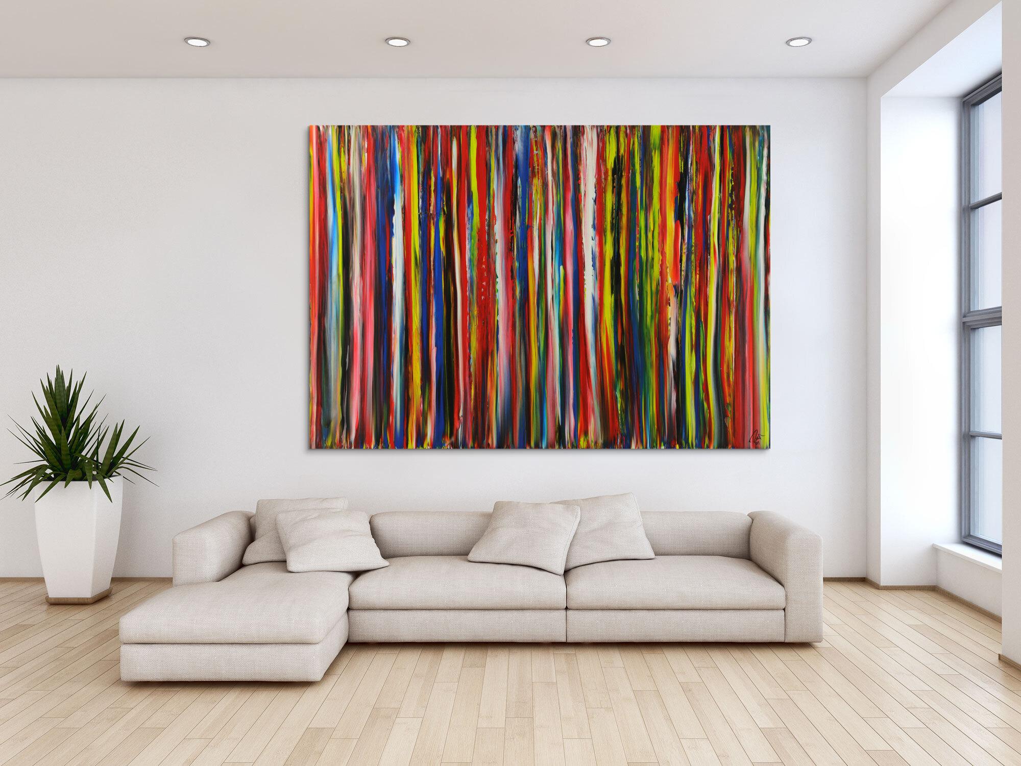 Abstraktes Acrylbild bunte Streifen Moderne Farben zeitgenössisch handgemalt auf Leinwand