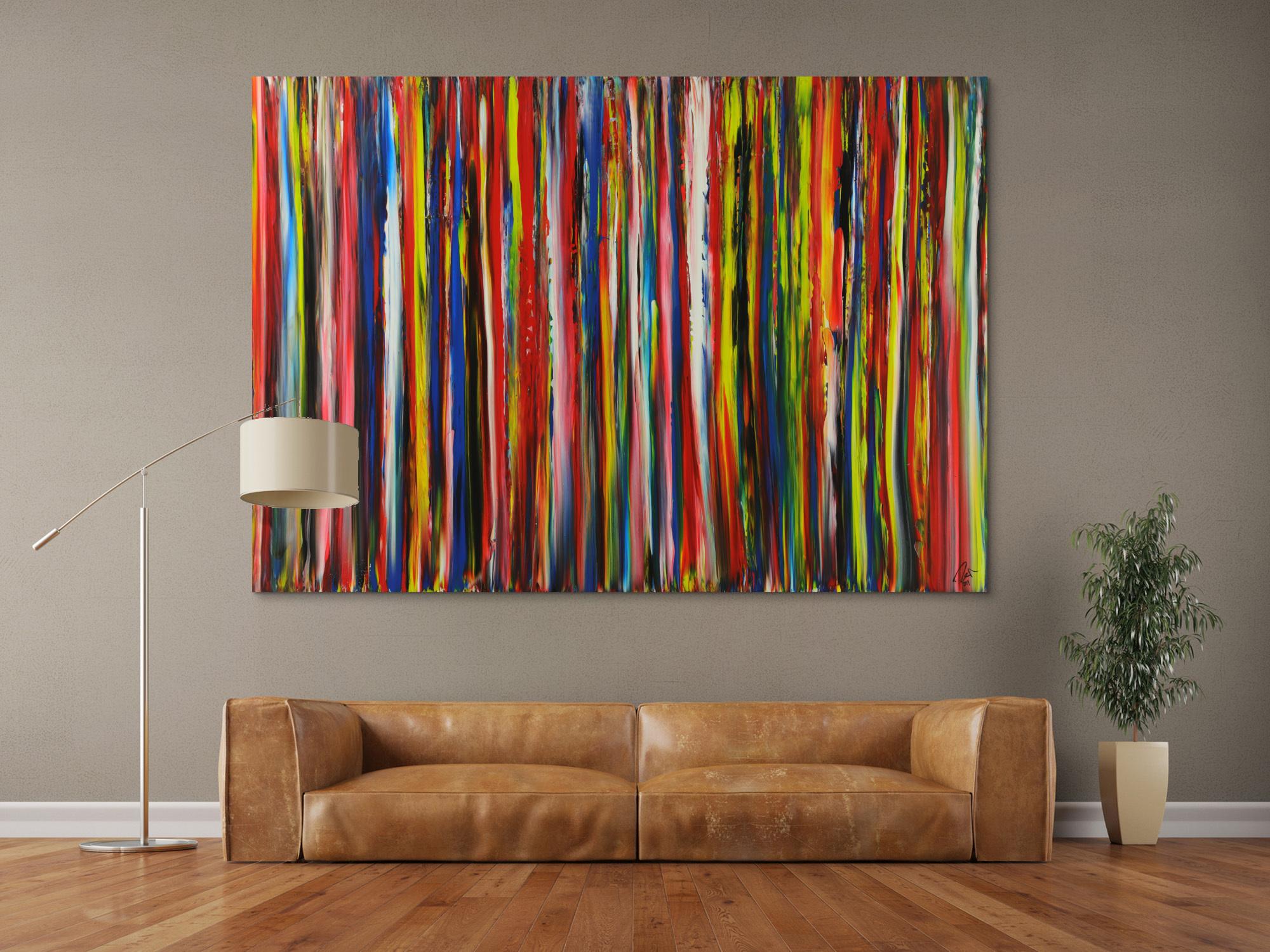 Abstraktes Acrylbild bunte Streifen Moderne Farben zeitgenössisch handgemalt auf Leinwand