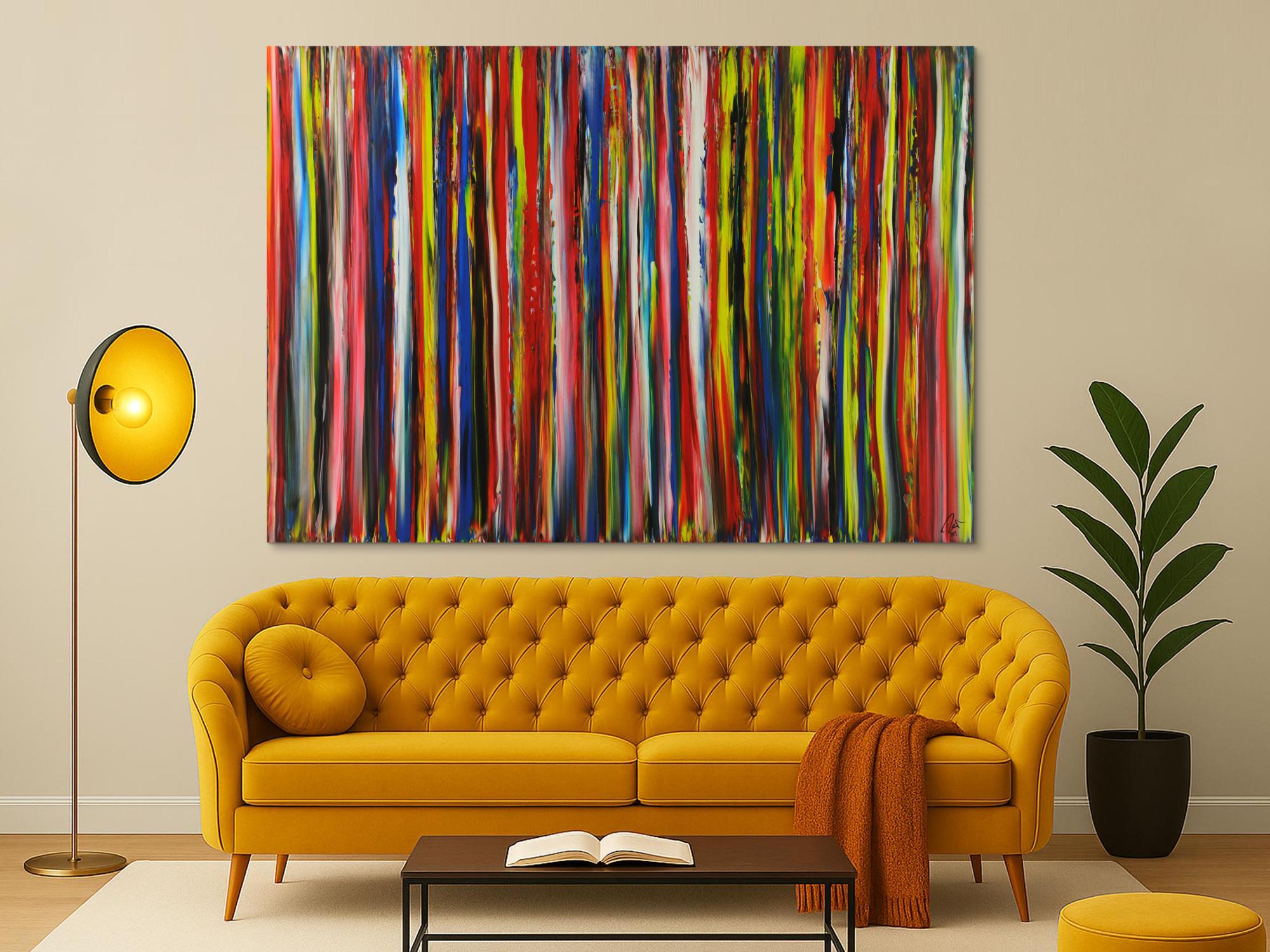 Abstraktes Acrylbild bunte Streifen Moderne Farben zeitgenössisch handgemalt auf Leinwand