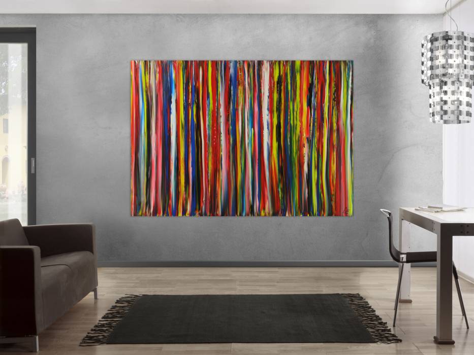 Hochwertige Kunst Auf Leinwand Abstraktes Acrylbild Bunte Streifen