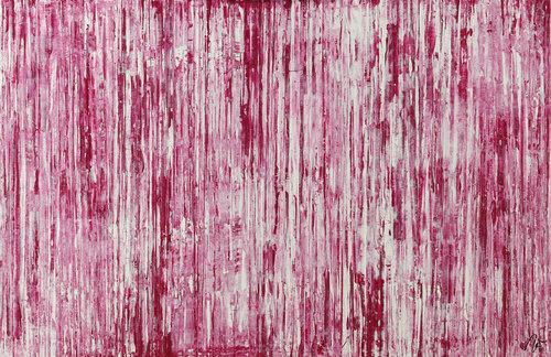 Abstraktes Acrylbild weiß und magenta Spachteltechnik auf Leinwand handgemalt in XXL