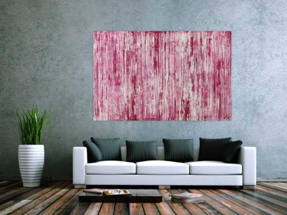 Abstraktes Acrylbild weiß und magenta Spachteltechnik auf Leinwand handgemalt in XXL