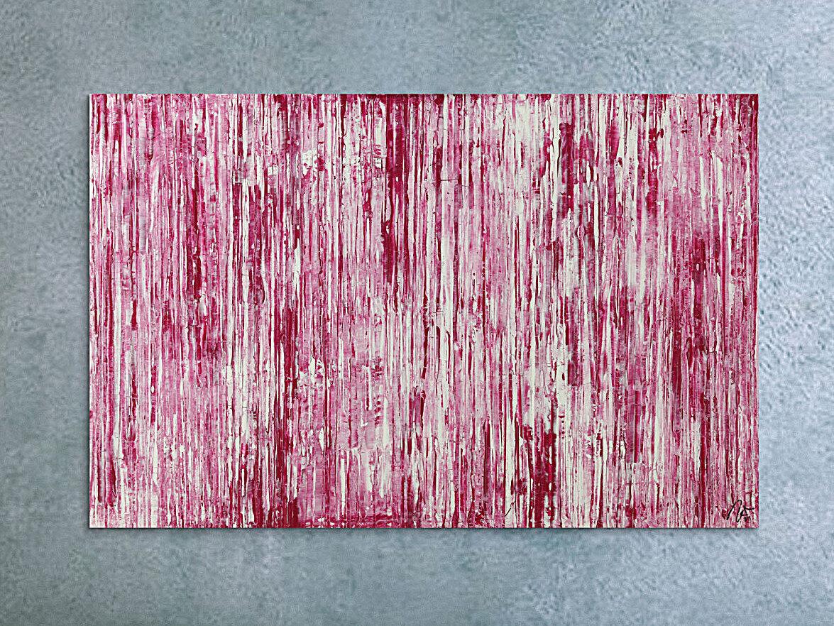 Abstraktes Acrylbild weiß und magenta Spachteltechnik auf Leinwand handgemalt in XXL