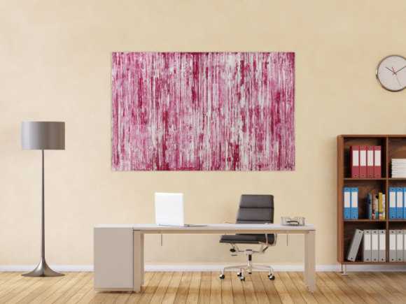 Abstraktes Acrylbild weiß und magenta Spachteltechnik auf Leinwand handgemalt in XXL