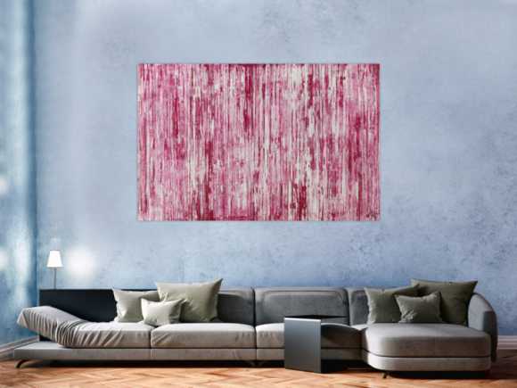 Abstraktes Acrylbild weiß und magenta Spachteltechnik auf Leinwand handgemalt in XXL